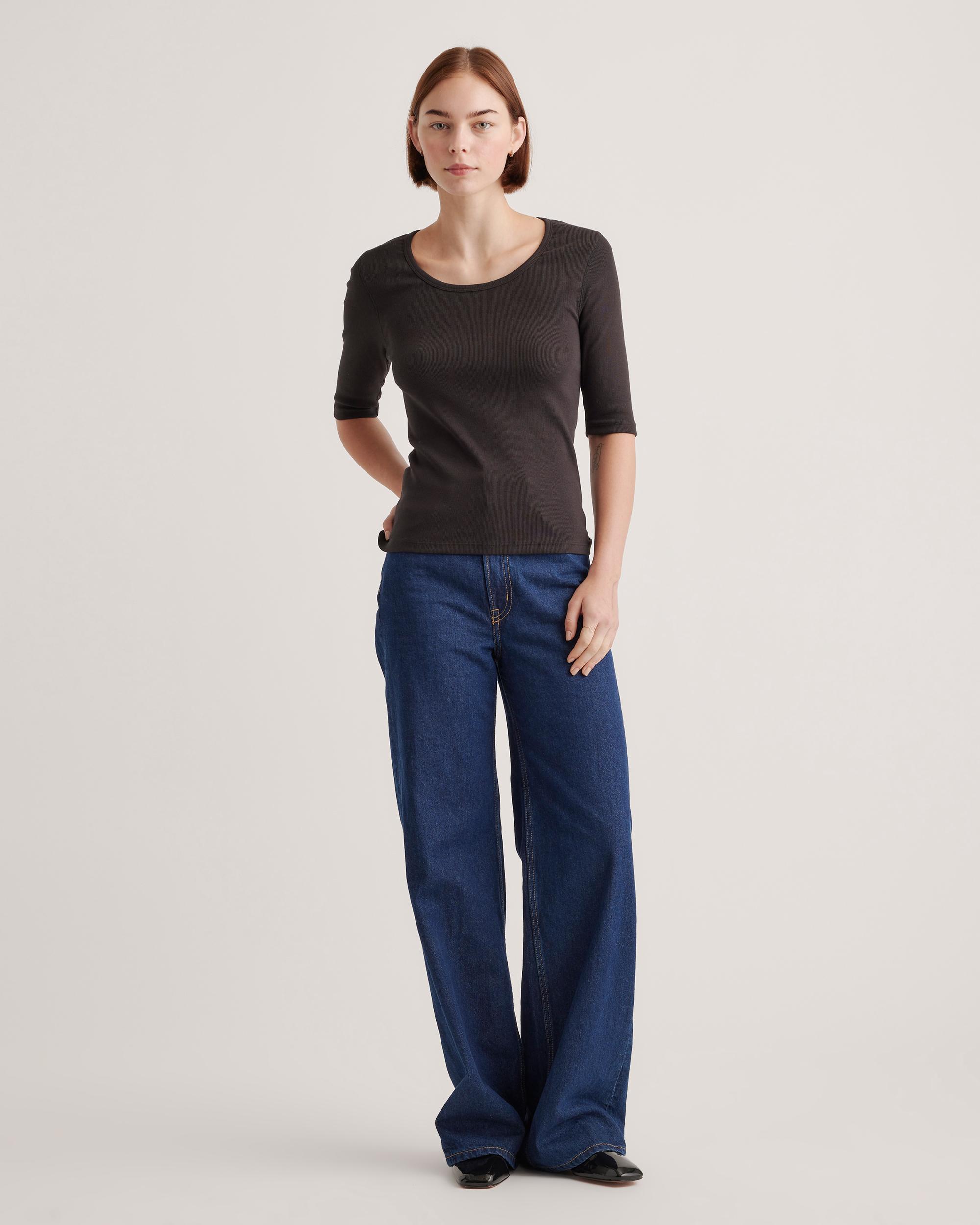 Quince | Women's Micro-Rib Elbow Sleeve T-Shirt Size XS, Organic Cotton Product Image