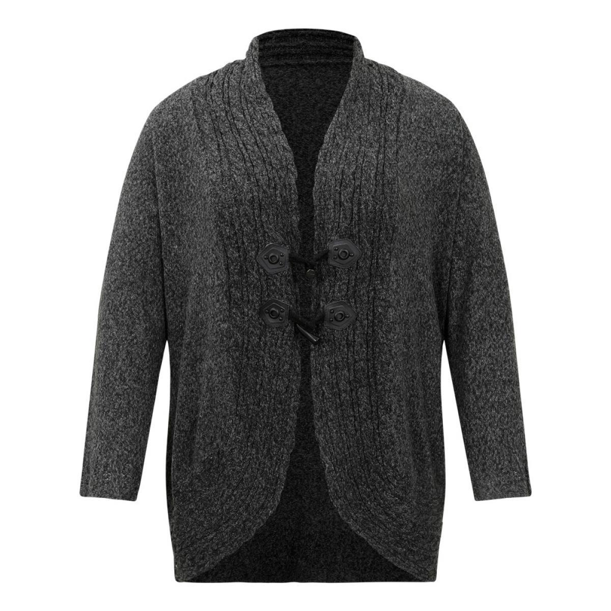 Plus Size Textured Curved Hem Duffle Button Cardigan DimGray Women Casual Loose Long Sleeve Dailywear Cardigans BloomChic 10/M Product Image