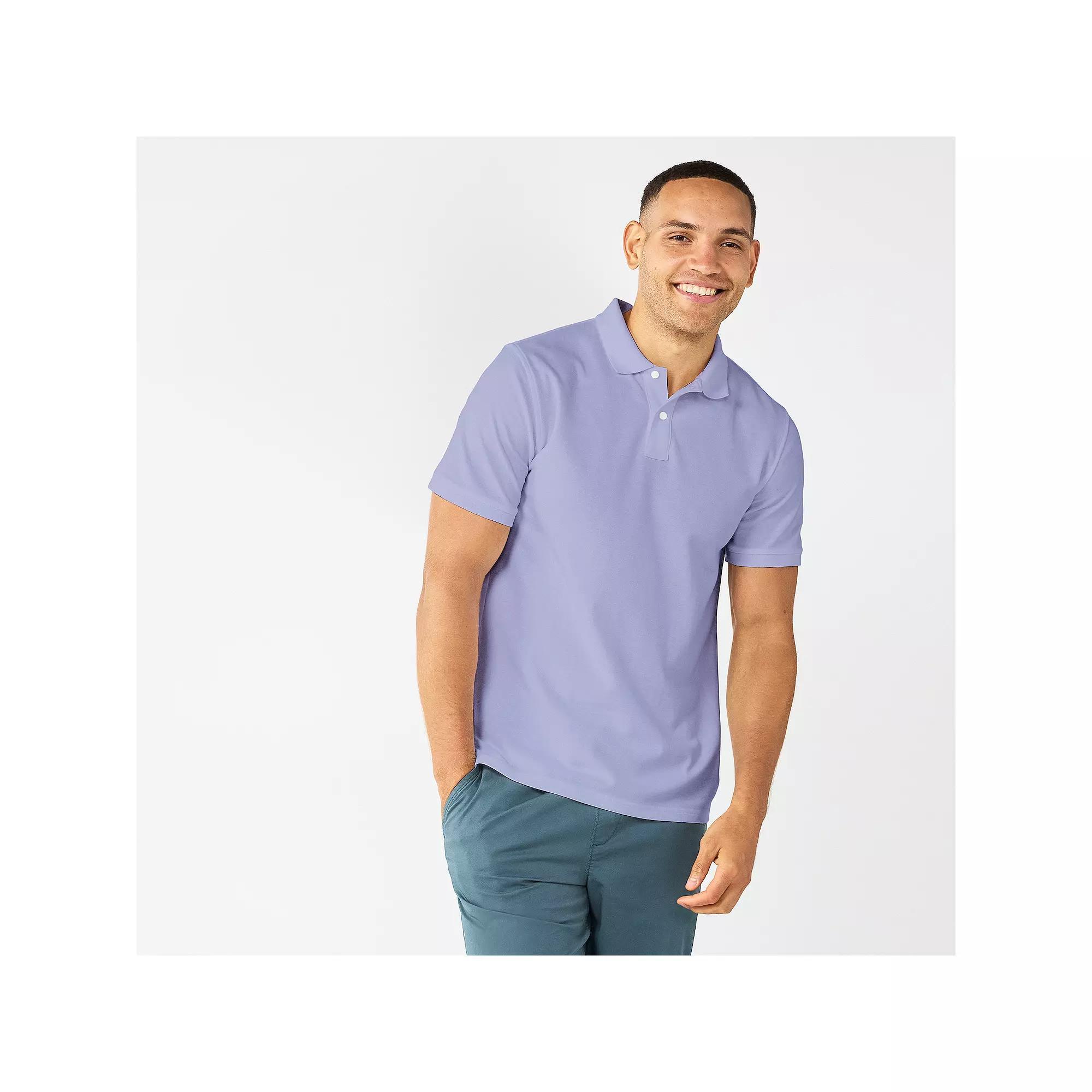 Men's Sonoma Goods For Life® Short Sleeve Relaxed Fit Pique Polo, Size: Large, Purple Embroidery Product Image