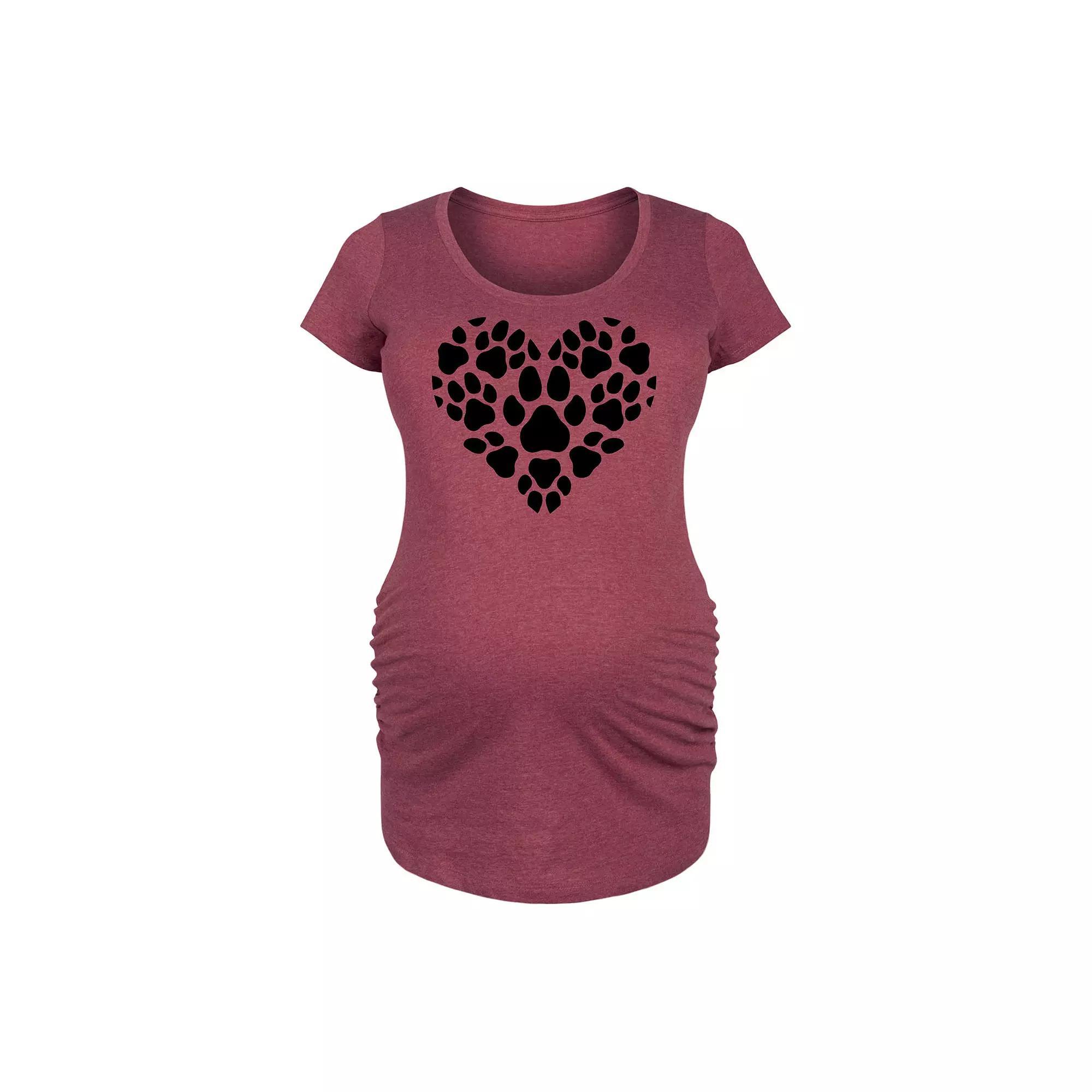 Maternity Pawprint Heart Graphic Tee, Womens Grey Gray Product Image