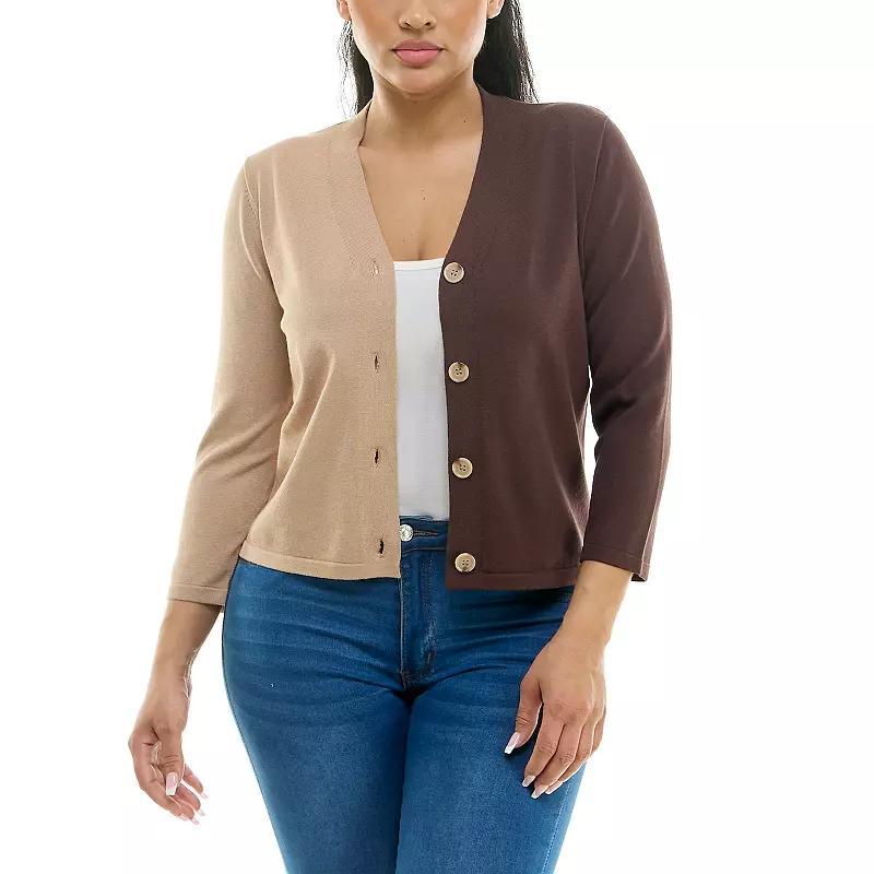 Women's Nina Leonard Colorblock Sweater, Size: Large, Brown Bean Product Image
