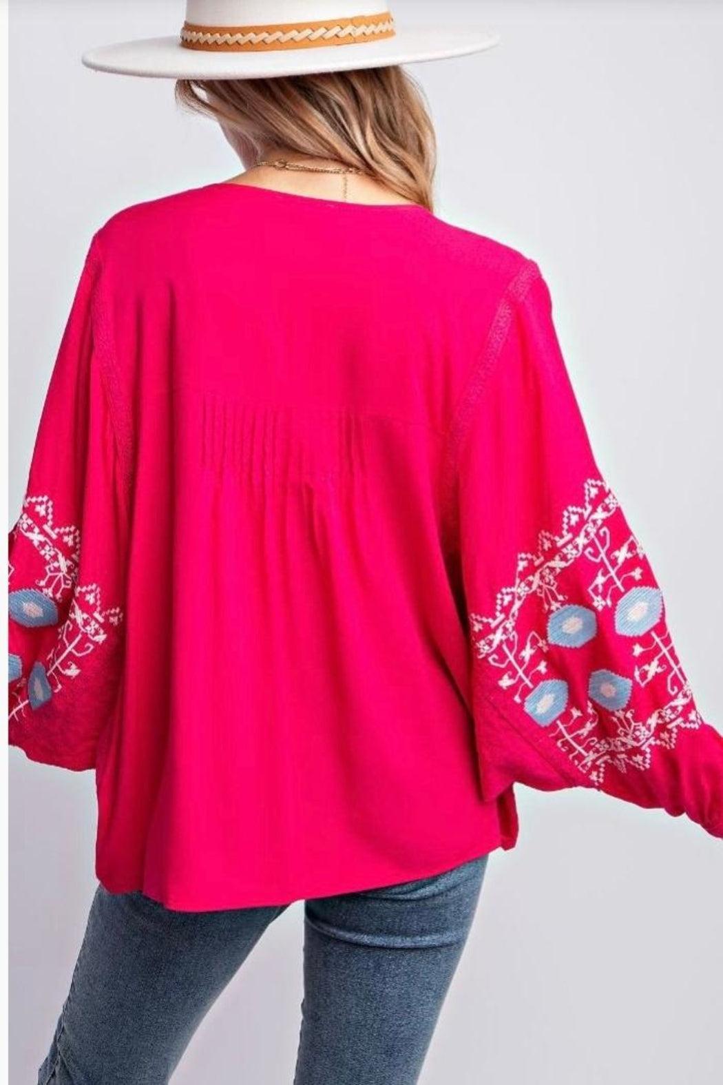 Top, Embroidered Magenta Product Image