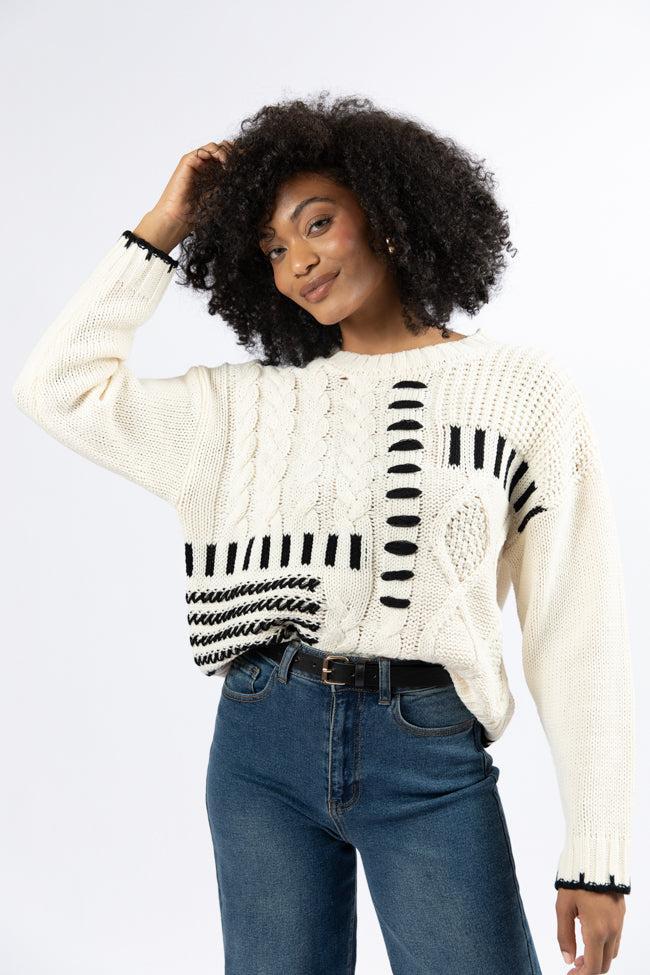 Hand In My Hand Ivory and Black Contrast Stitch Detail Sweater FINAL SALE Product Image