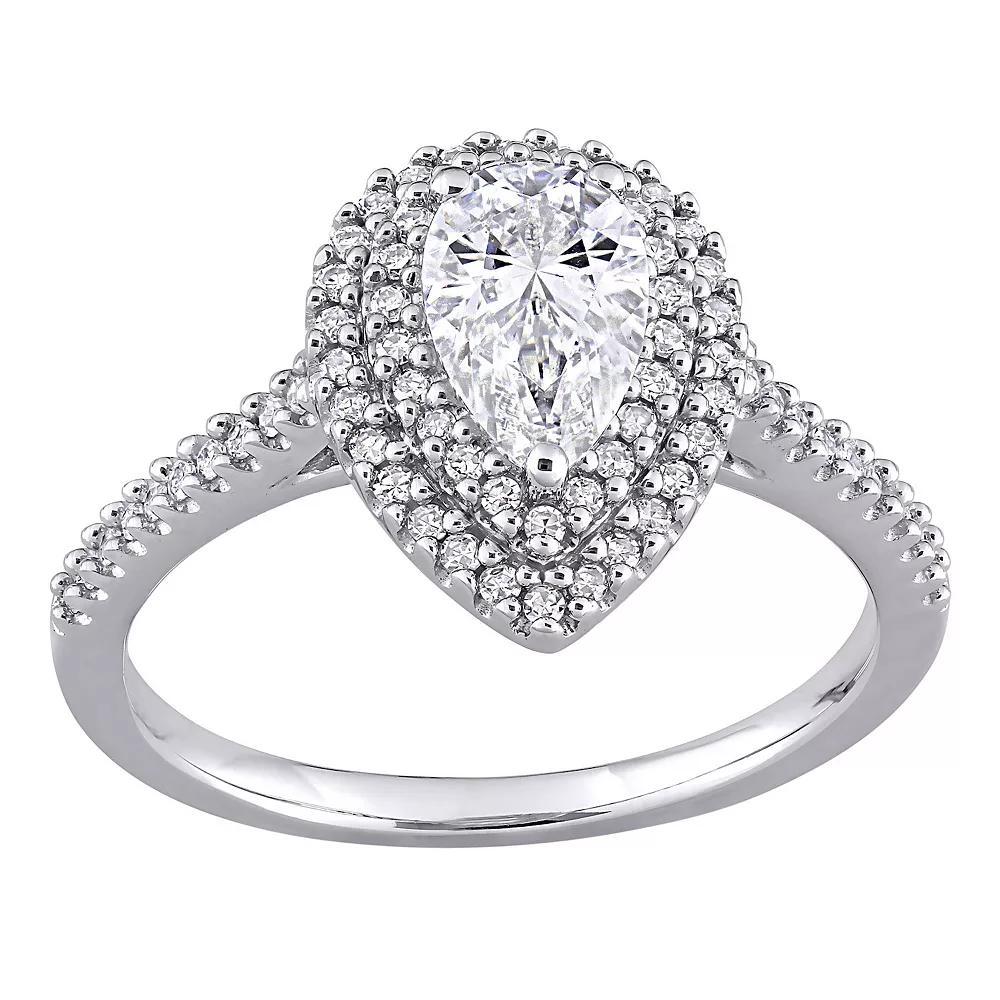 Stella Grace 14k White Gold 1 Carat T.W. Lab-Created Moissanite & 1/3 Carat T.W. Diamond Teardrop Halo Engagement Ring, Women's, Size: 9 Product Image