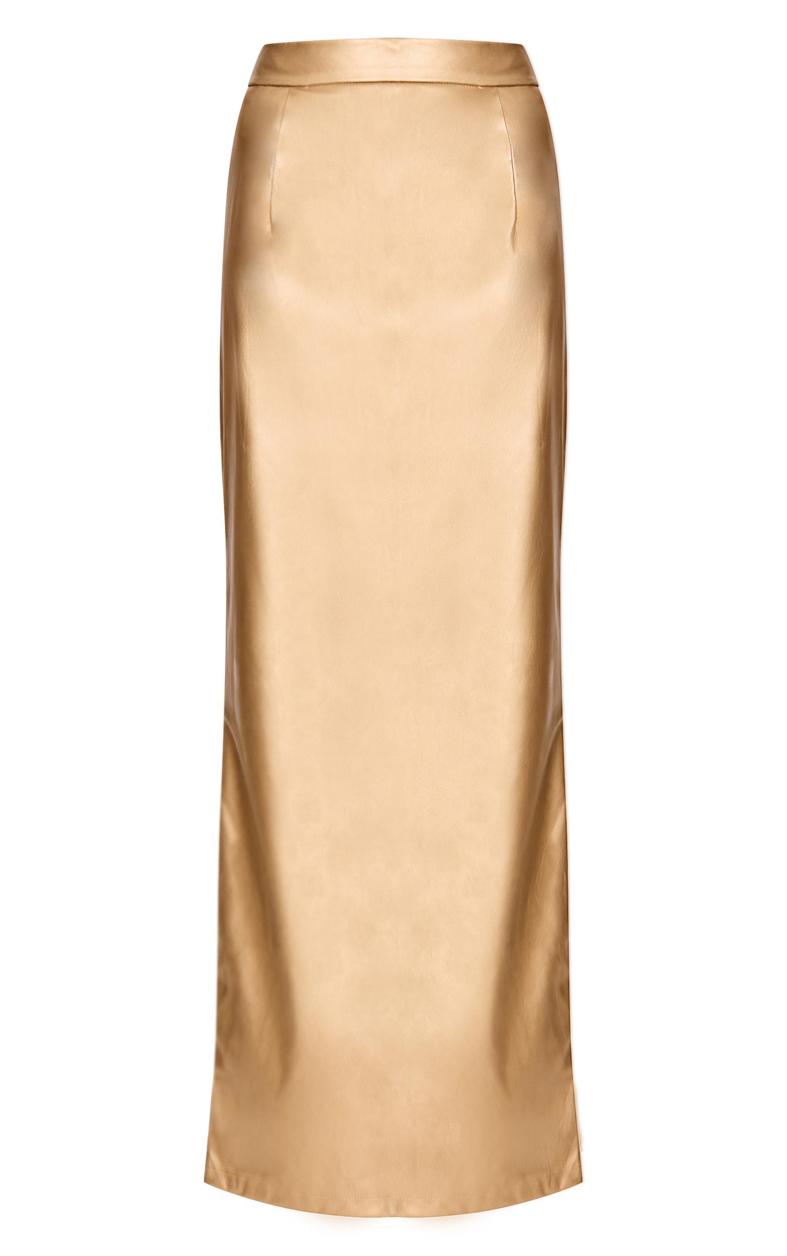 Gold Metallic Faux Leather Maxi Skirt Product Image