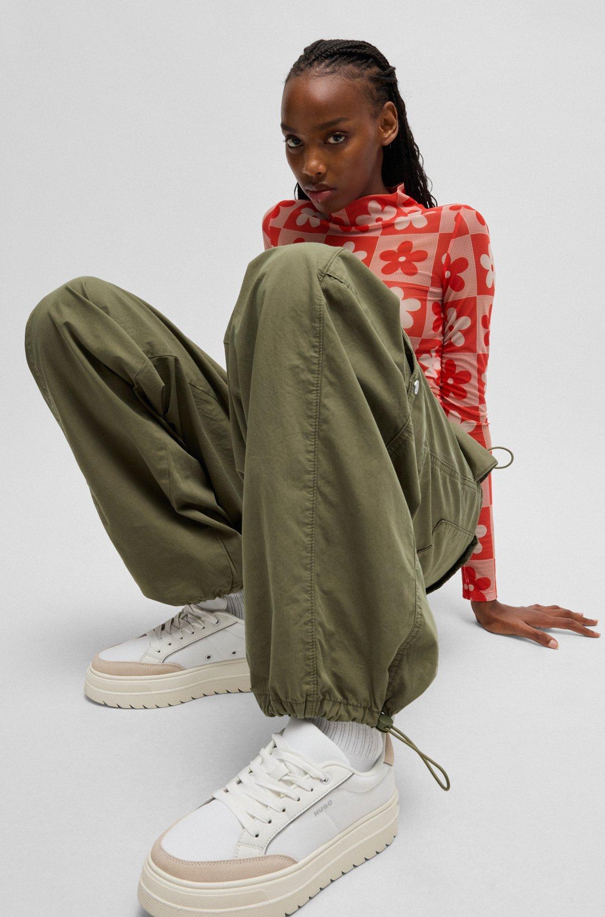 HUGO - Relaxed-fit parachute trousers in cotton poplin - Light Green Product Image