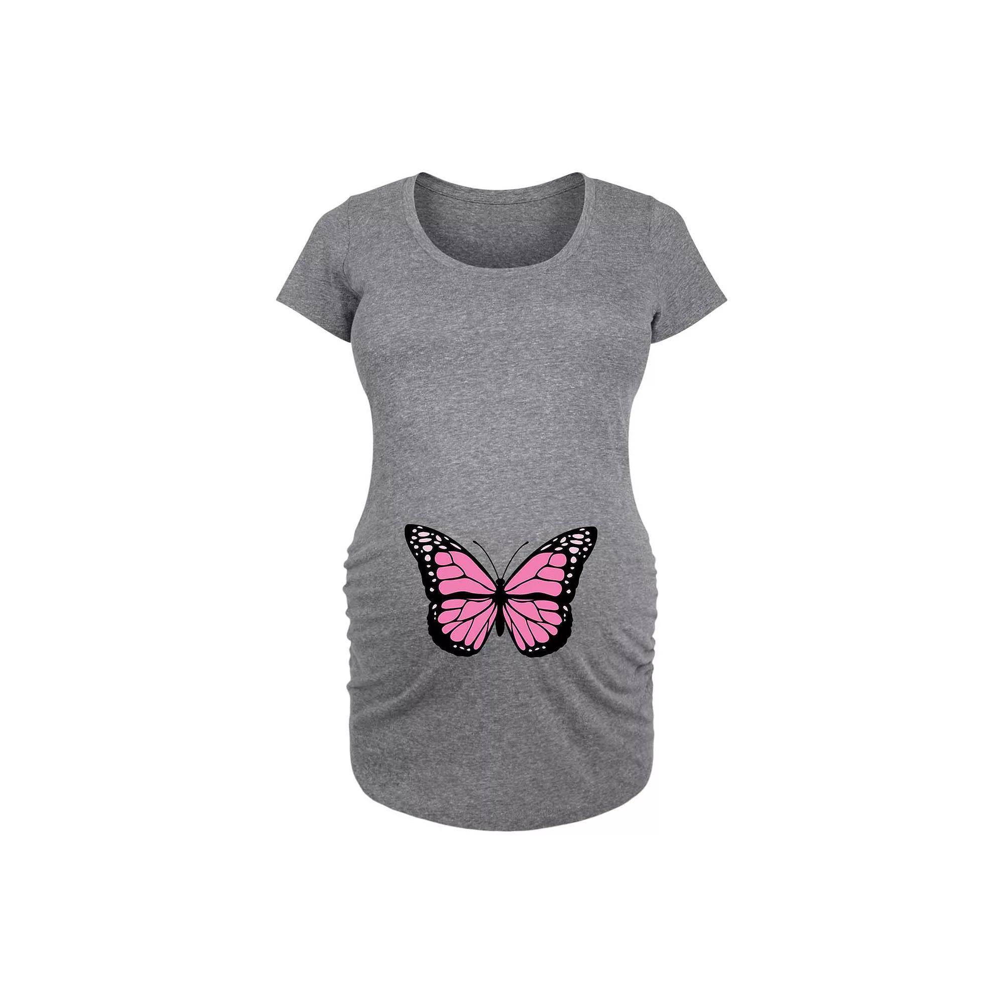 Maternity Butterfly Pink Graphic Tee, Womens Grey Gray Product Image