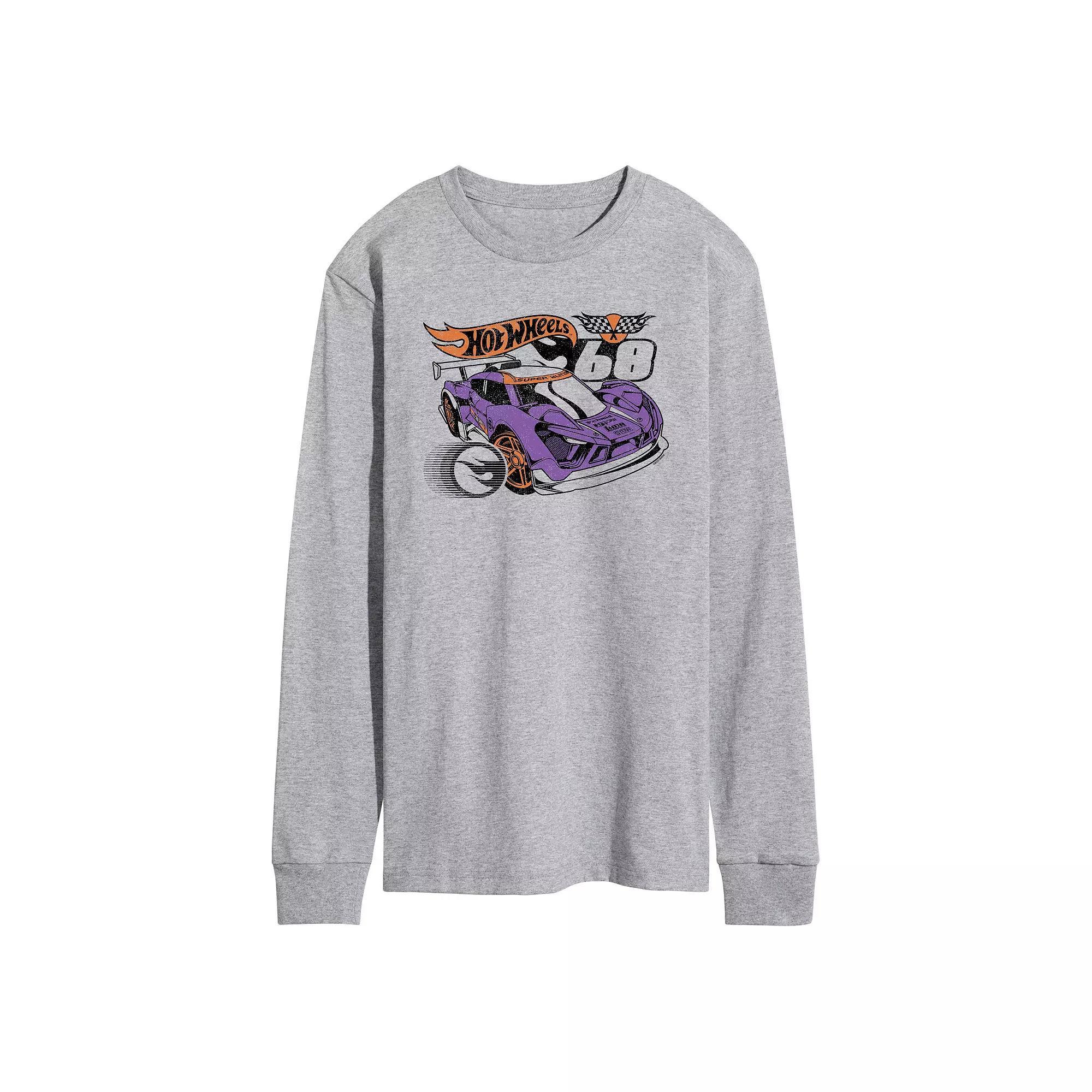 Mens Hot Wheels Super Blitzen Logo Long Sleeve Graphic Tee Grey Gray Product Image