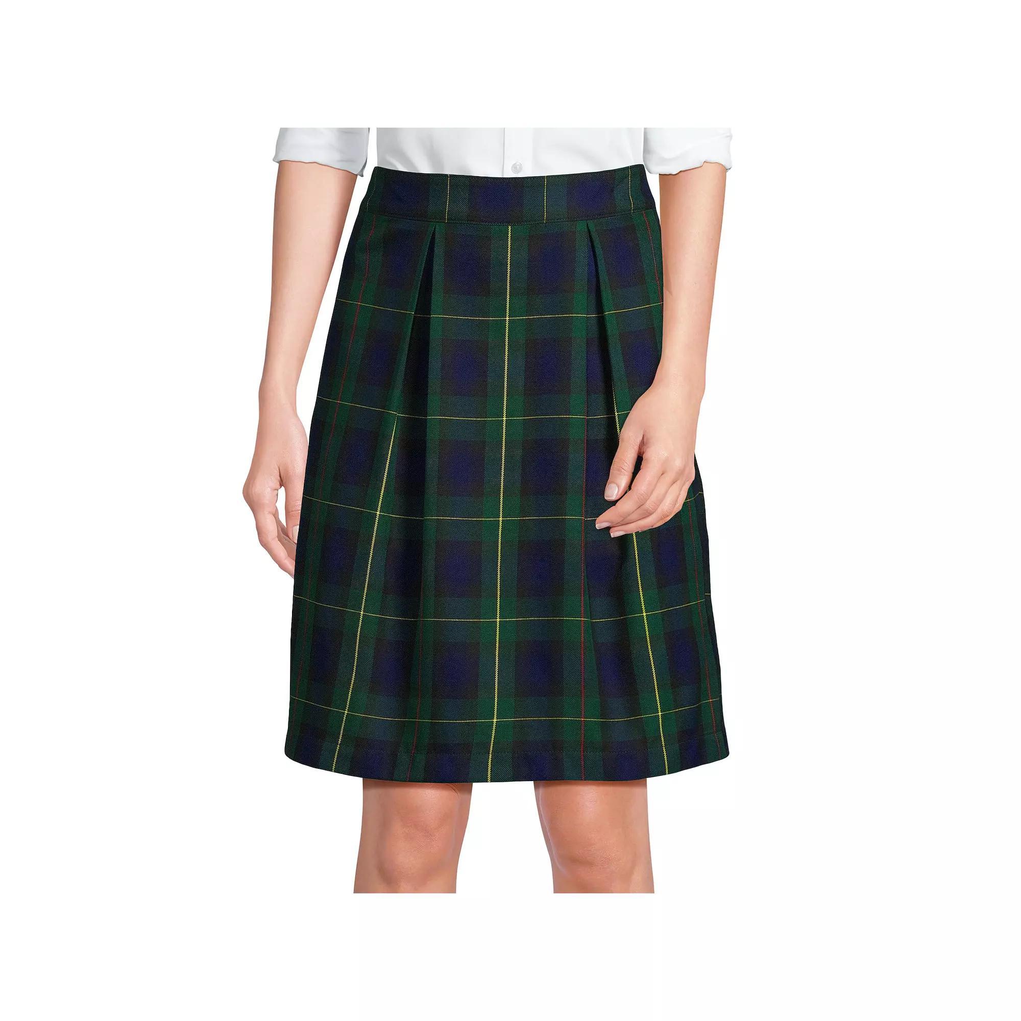 Women's Lands' End School Uniform Plaid Top-Of-Knee Skort, Size: 14, Hunter Blue Plaid Product Image