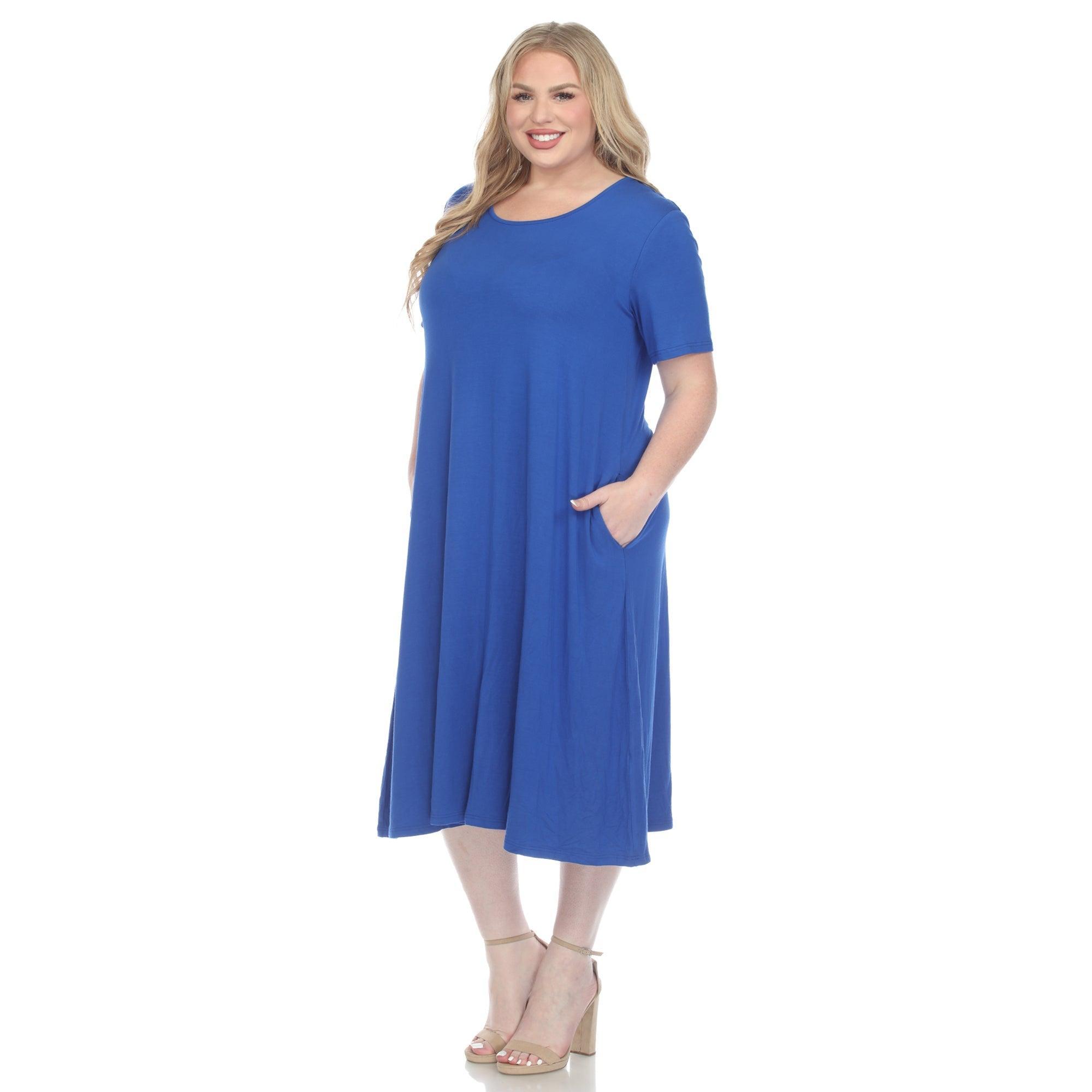 Short Sleeve Pocket Swing Midi Dress - Plus Product Image