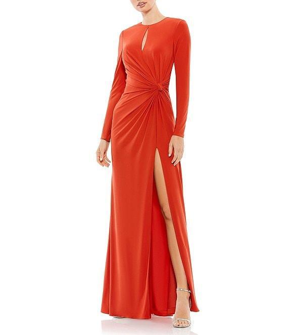 Mac Duggal Long Sleeve Keyhole Draped Gown Product Image