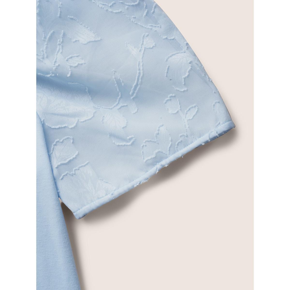 Plus Size U Neck Chiffon Patchwork Bishop Sleeve T-shirt LightBlue Women Elegant Gathered U-neck Everyday T-shirts BloomChic 26/4X Product Image