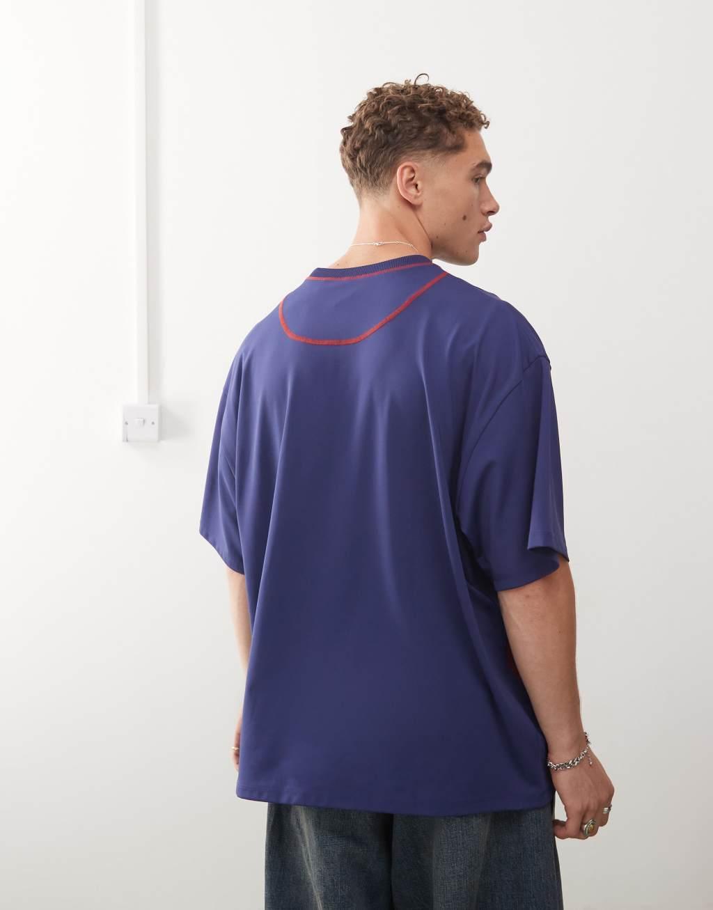 COLLUSION Athletic contrast stitch logo tee in blue Product Image