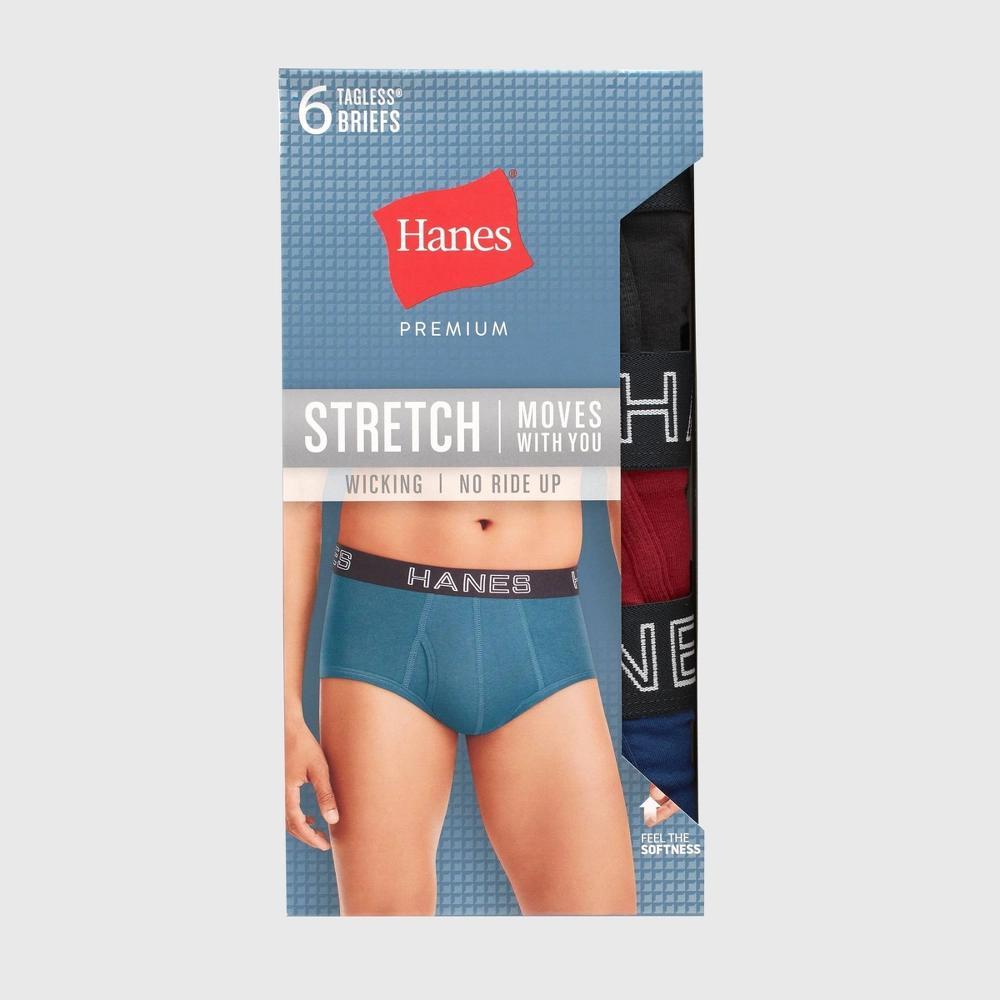 Hanes Premium Men's Stretch Classic Briefs 6pk - Blue/Black/Red M: Tagless High Rise Underwear Product Image