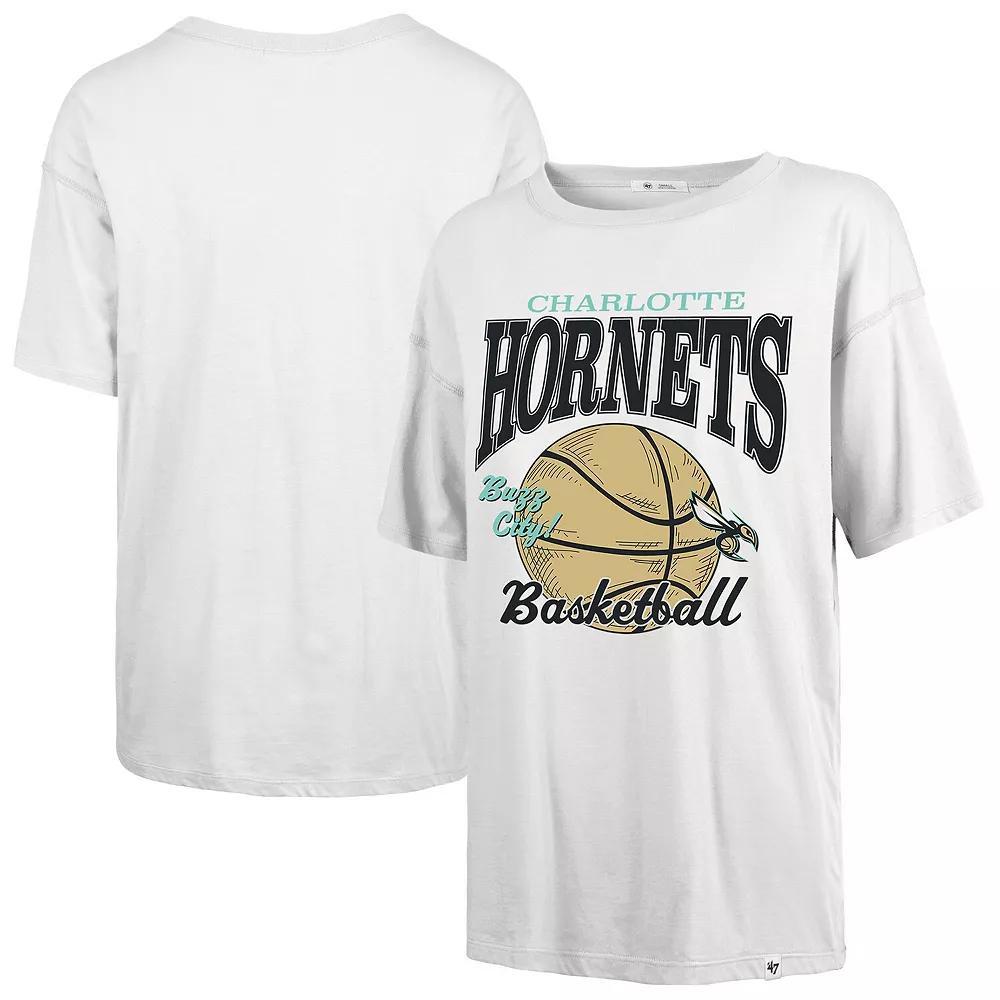 Women's '47  White Charlotte Hornets City Edition Down Court Sadie T-Shirt, Size: XL, Chr White Product Image