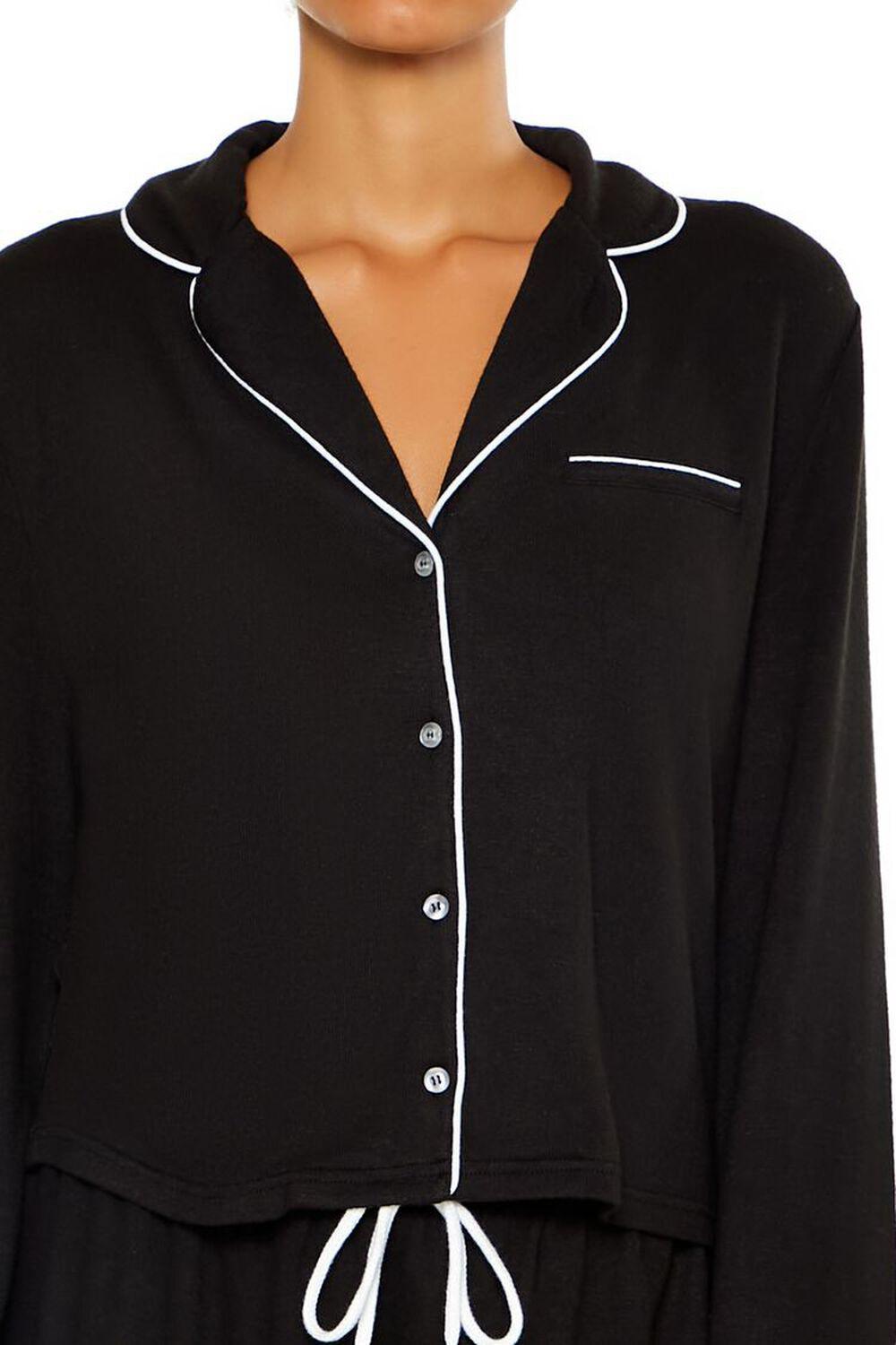 Piped-Trim Shirt & Shorts Pajama Set | Forever 21 Product Image