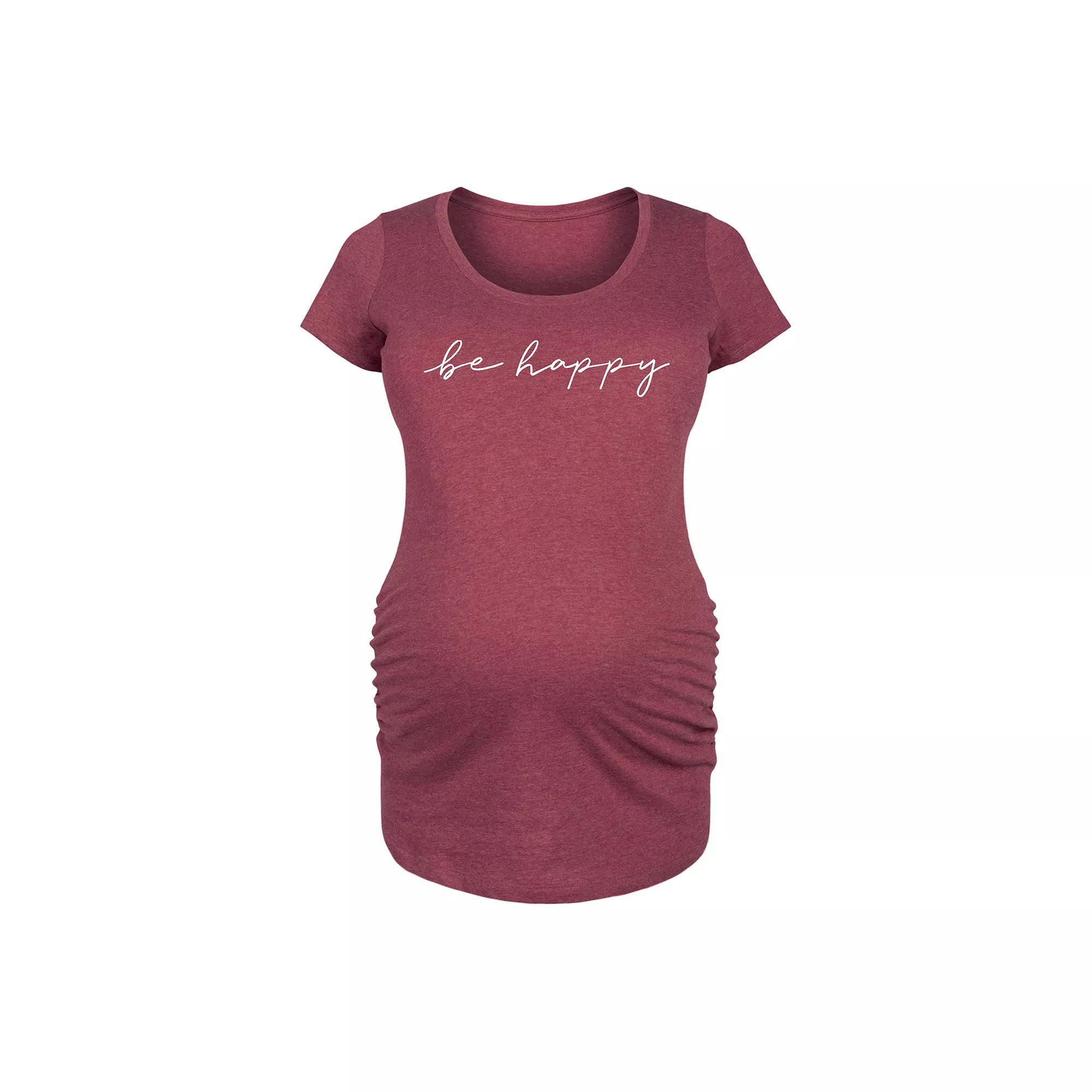 Maternity Be Happy Script Graphic Tee, Womens Grey Dark Red Product Image