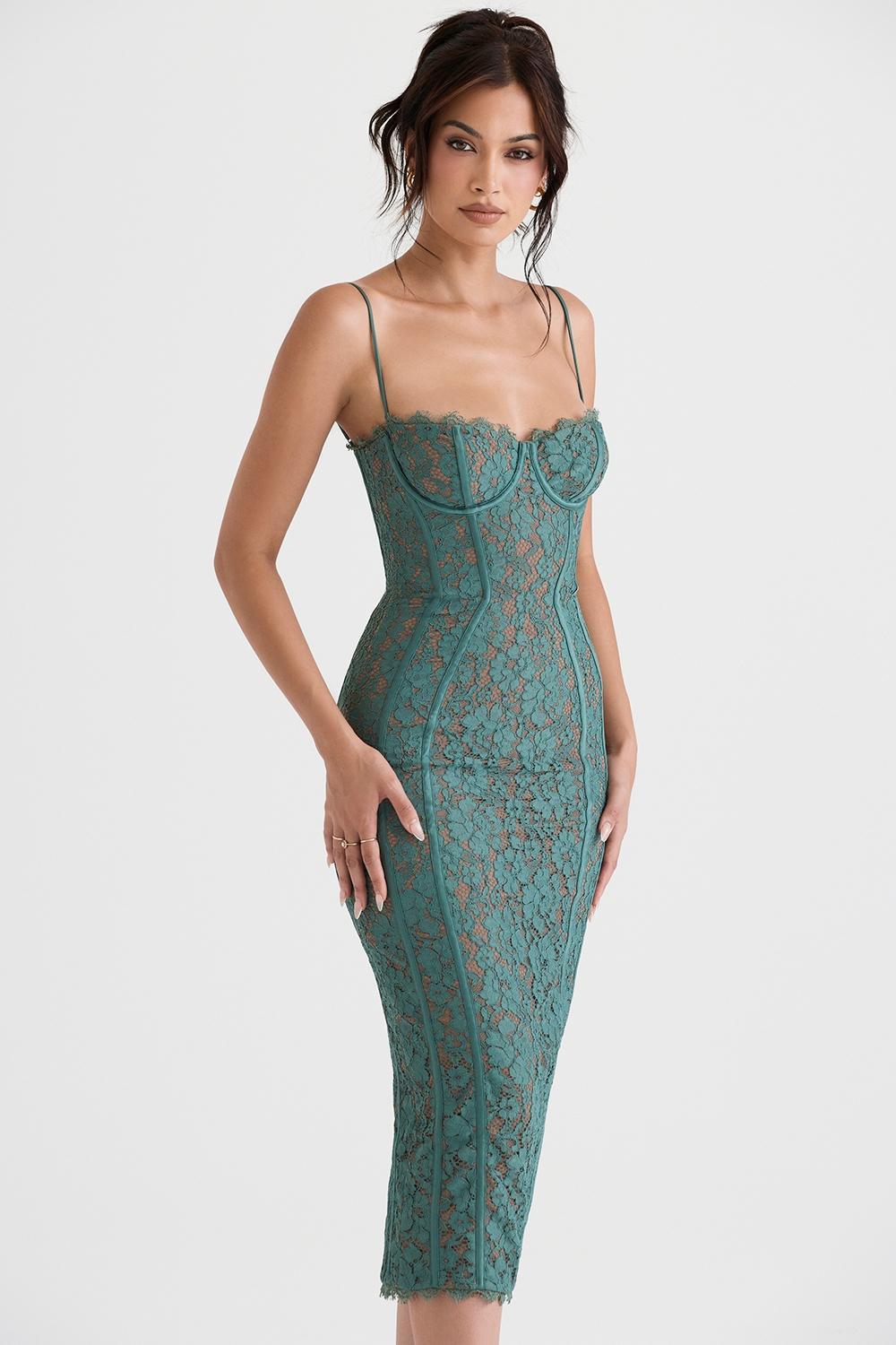 Joelle Forest Lace Midi Dress Product Image