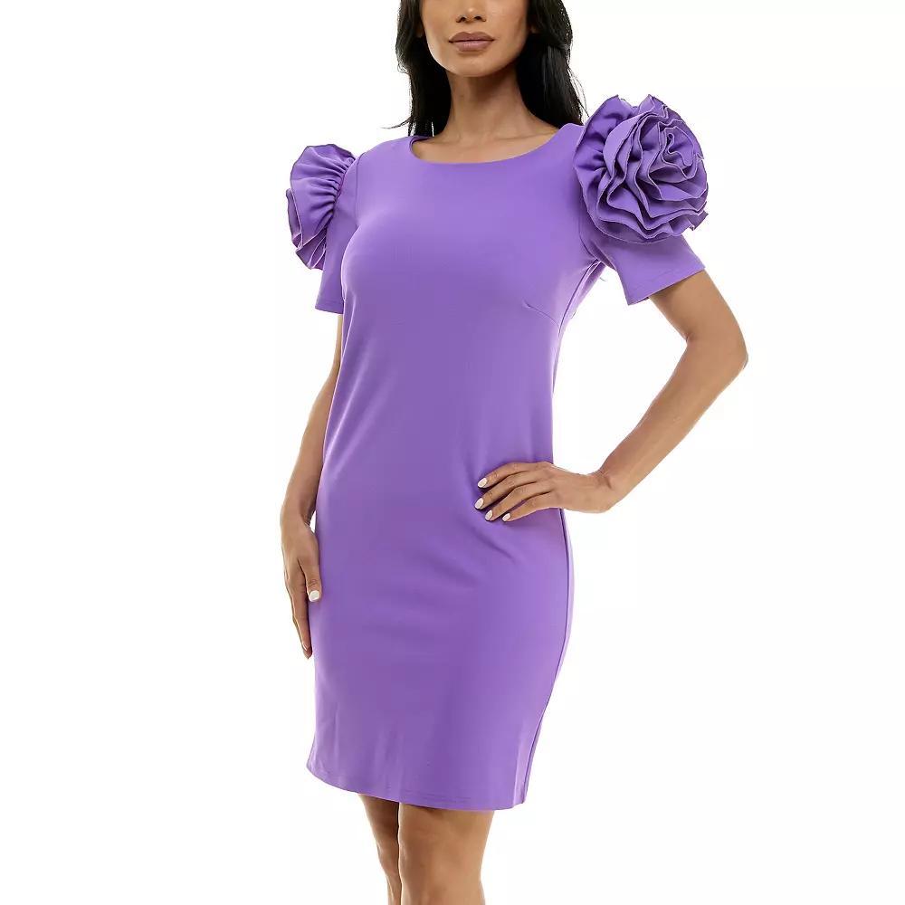 Women's Nina Leonard Shoulder Flower Ruffle Mini Sheath Dress, Size: XL, White Product Image