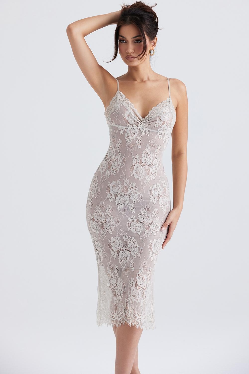 Serelle Antique Ivory Lace Midi Dress Product Image