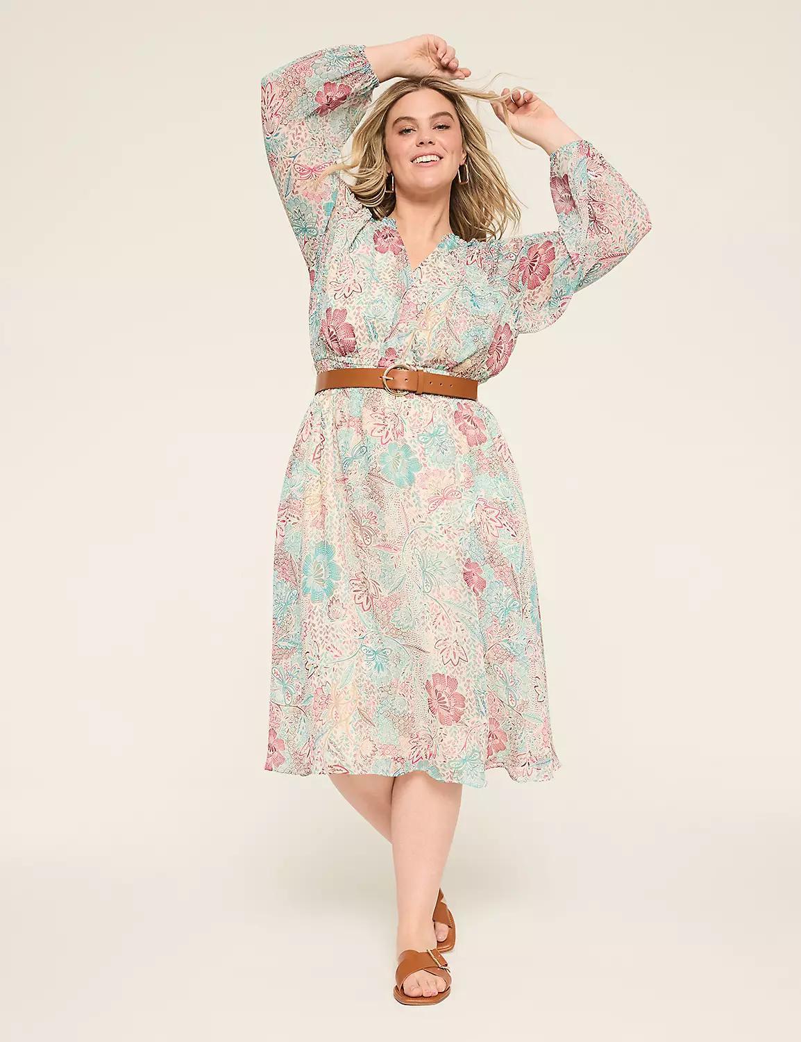 Ruffle-Detail Fit & Flare Midi Dress Product Image