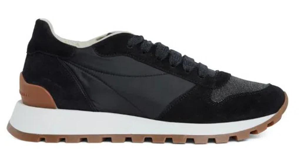 BRUNELLO CUCINELLI Suede And Techno Fabric Runners With Precious Toe In Multicolor Product Image