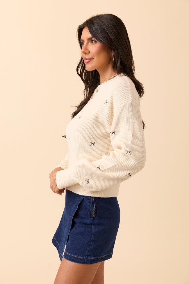Leila Bow Ivory Pullover Sweater Girls Product Image