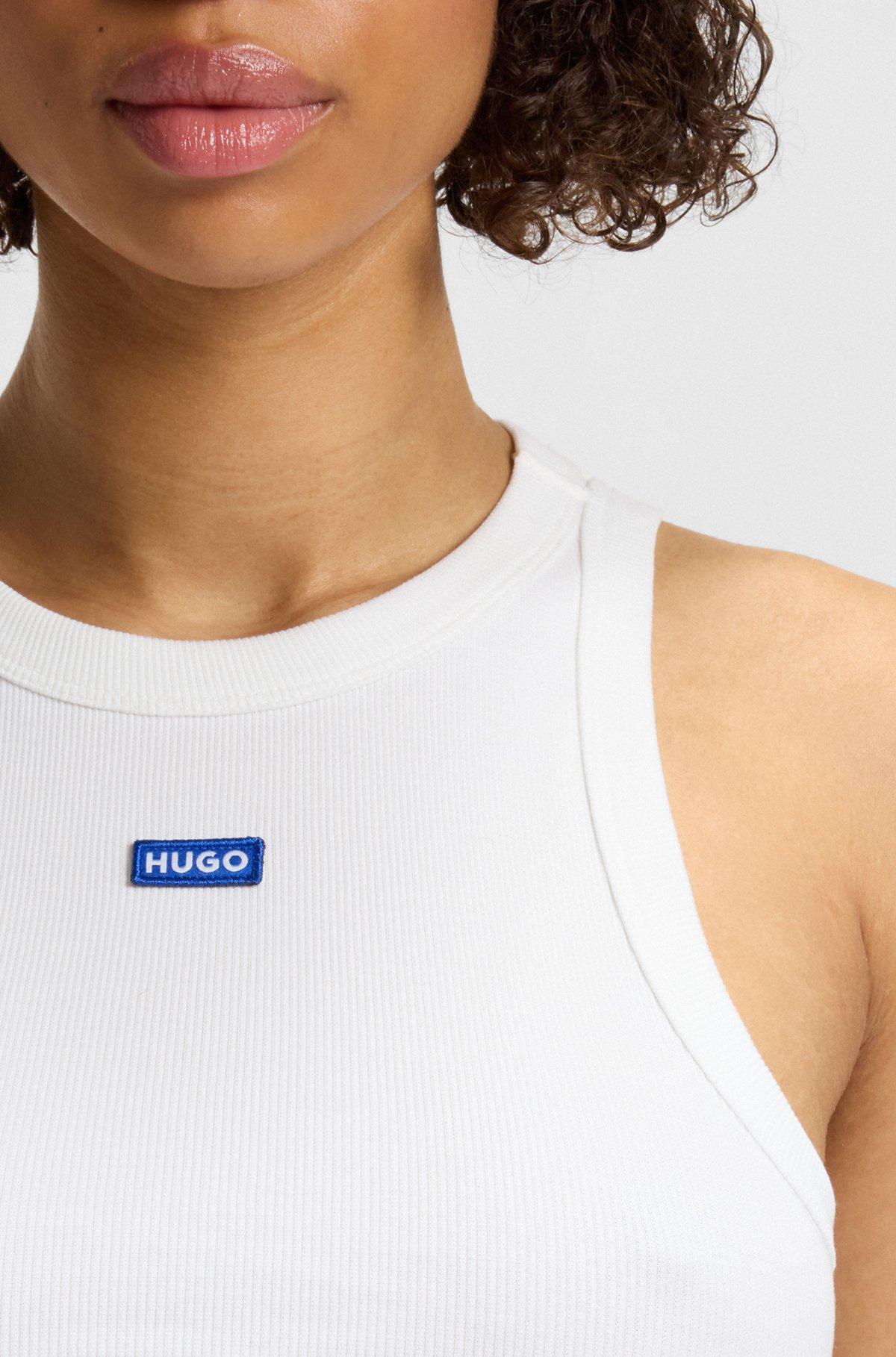 Tank top in ribbed stretch cotton with logo badge Product Image