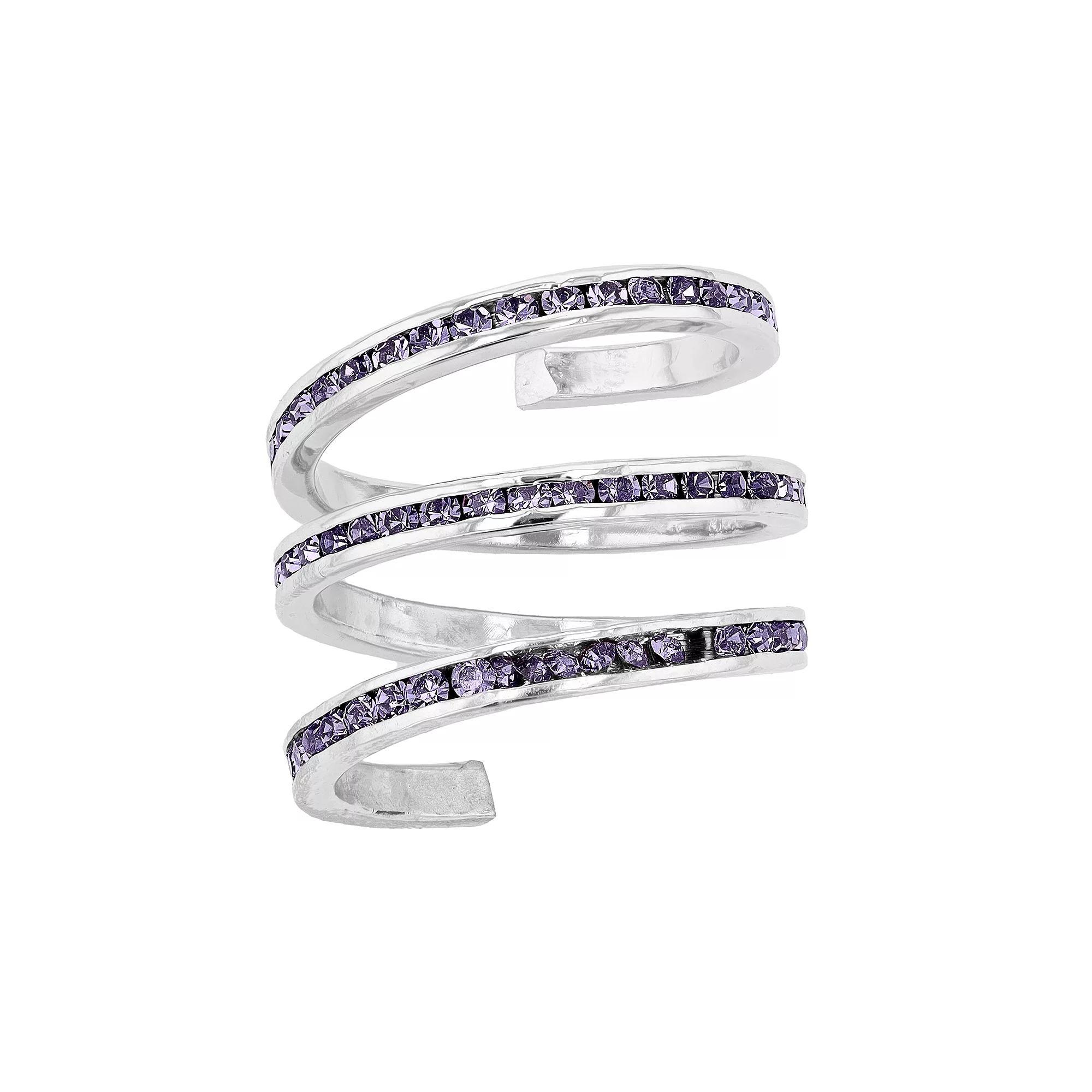 Traditions Jewelry Company Fine Silver Plated Purple Crystal Accent Three Row Spiral Ring, Women's, Size: 5, Sterling Silver Purple Product Image