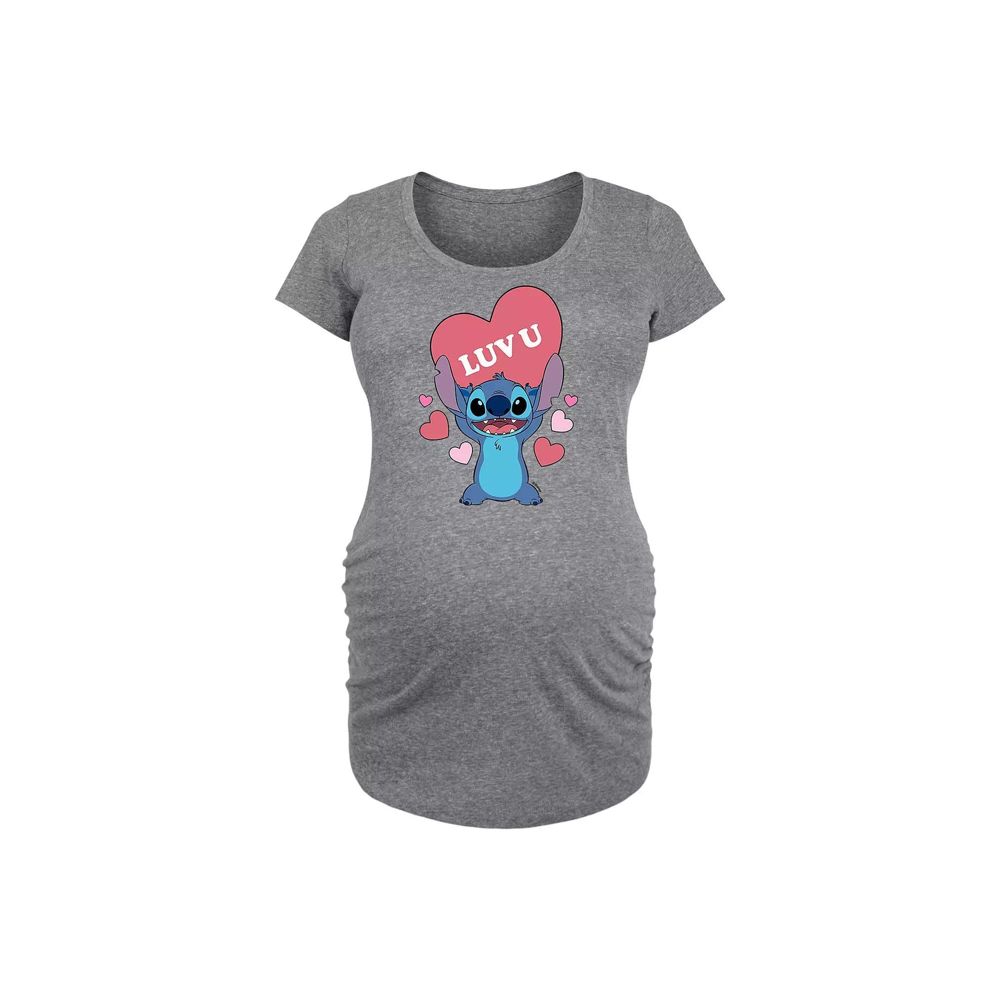 Disneys Lilo & Stitch Maternity Luv U Heart Graphic Tee, Womens Grey Gray Product Image