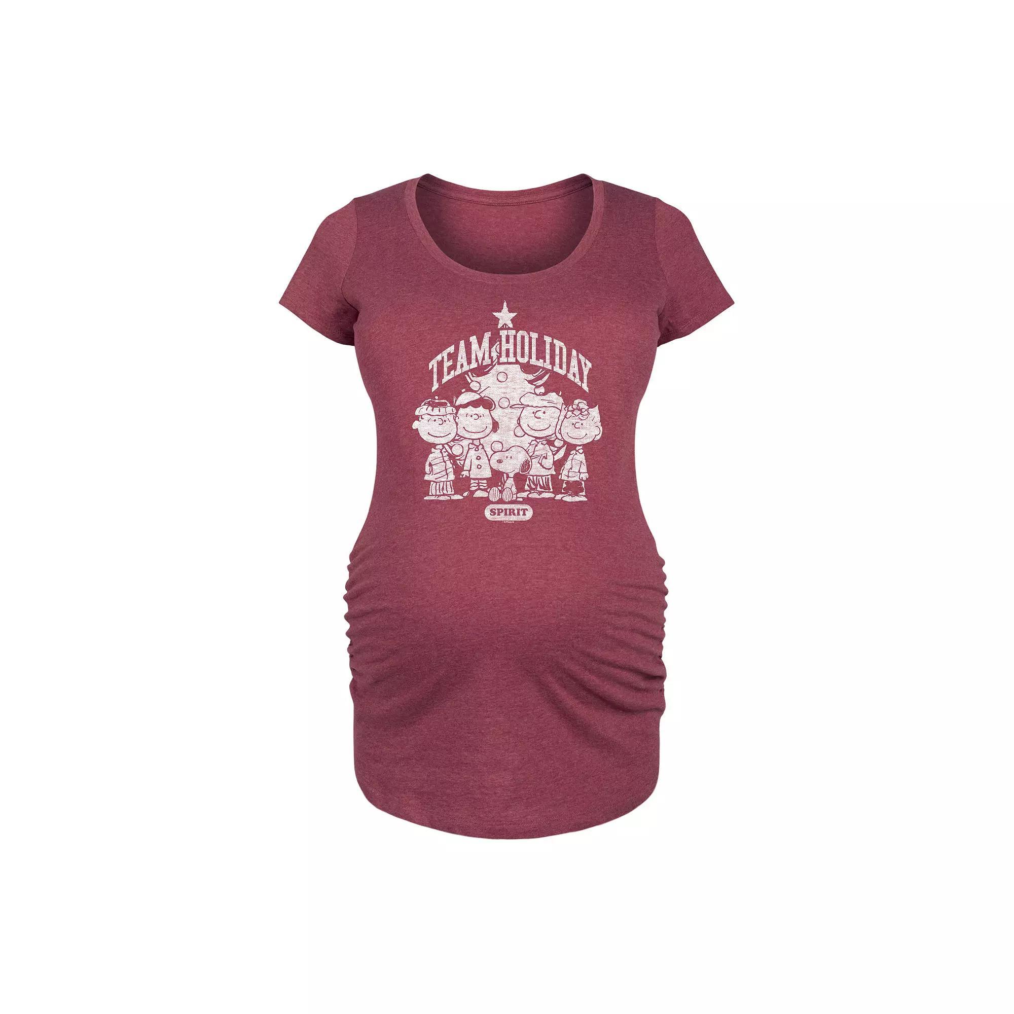 Maternity Peanuts Team Holiday Spirit Graphic Tee, Womens Grey Dark Red Product Image