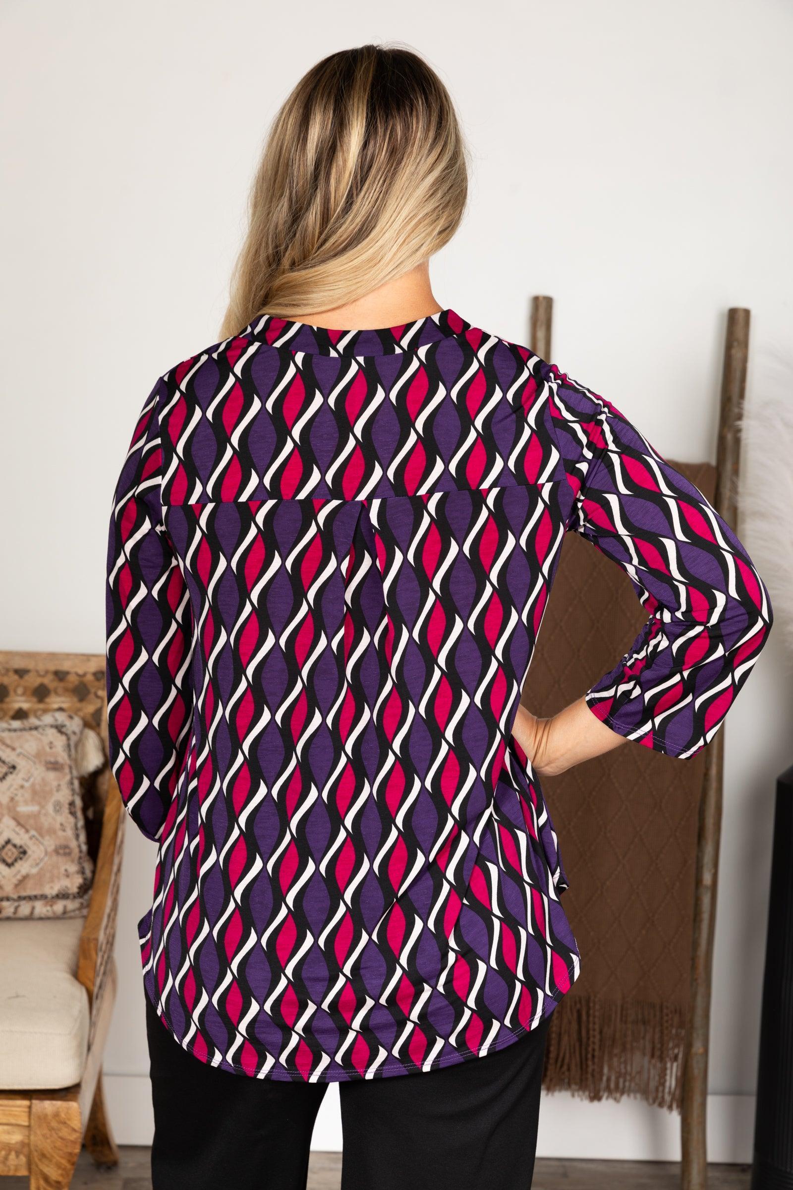 Plum And Magenta Print Wrinkle Free Lizzy Top Product Image