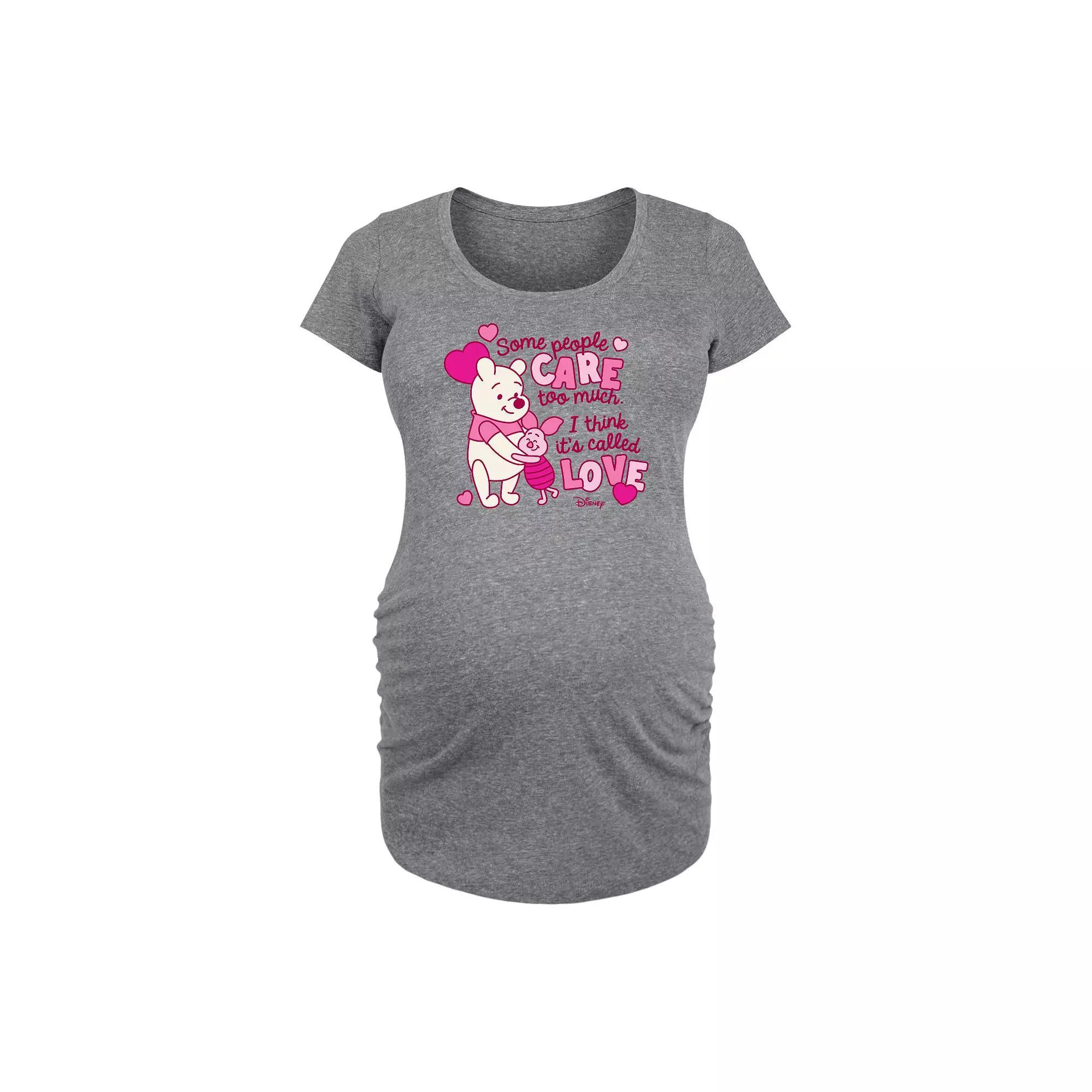 Disneys Winnie The Pooh Care Piglet & Pooh Maternity Love Graphic Tee, Womens Grey Gray Product Image
