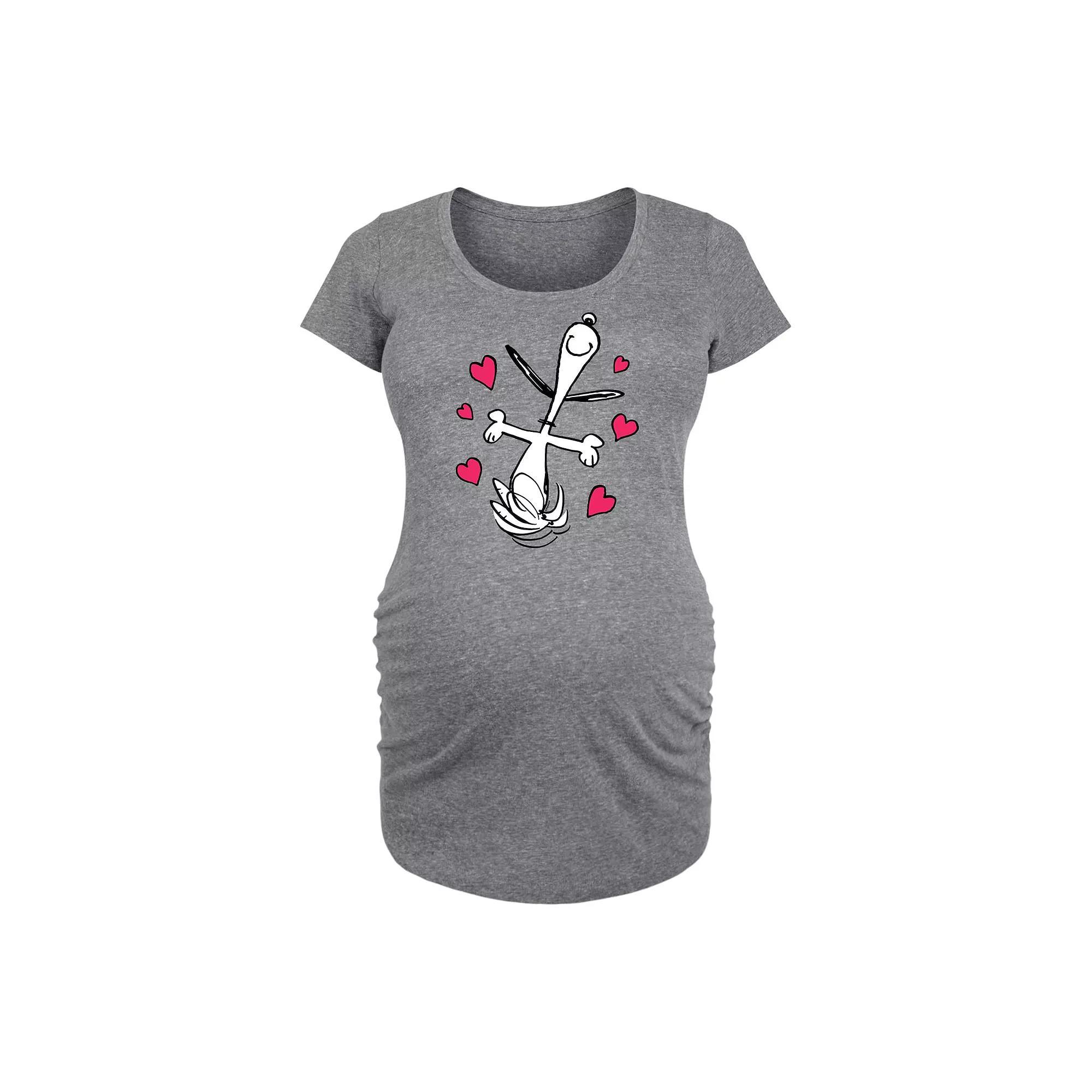Maternity Peanuts Snoopy Dancing Hearts Graphic Tee, Womens Grey Gray Product Image