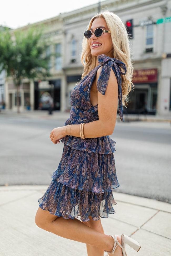 Hello Beautiful Navy Printed Crinkle Fabric Mini Dress FINAL SALE Product Image