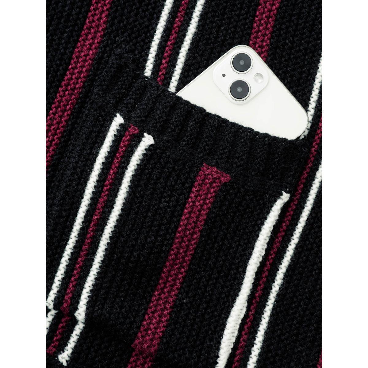 Plus Size Striped Patched Pocket Drop Shoulder Cardigan Black Women Casual Long Sleeve Everyday Cardigans BloomChic 12/L Product Image