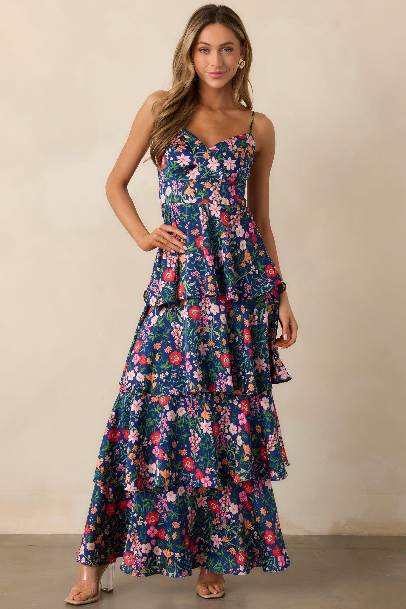 Petal Parade Navy Floral Tiered Maxi Dress Product Image