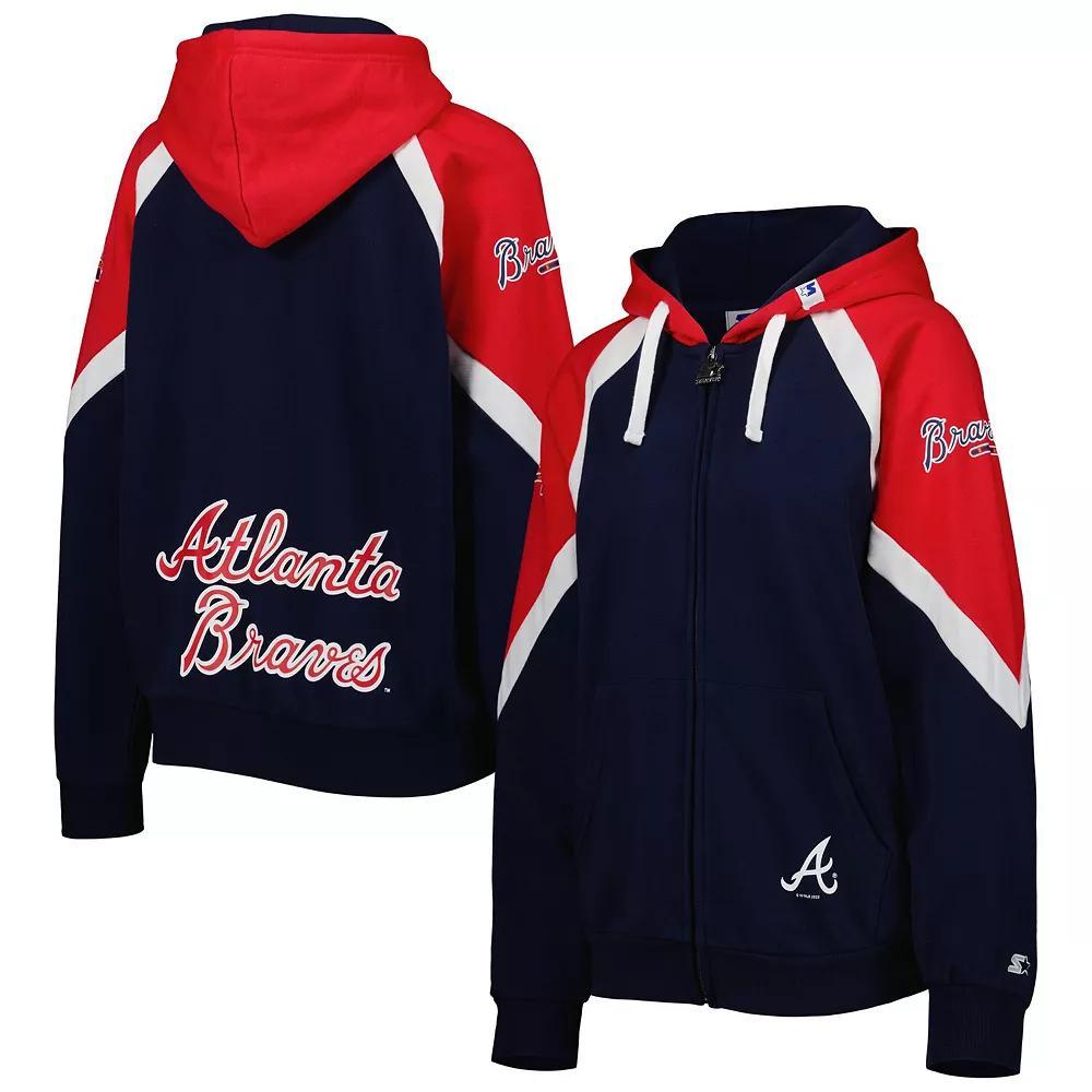 Women's Starter Navy/Red Atlanta Braves Hail Mary Full-Zip Hoodie, Size: Small, Blue Product Image