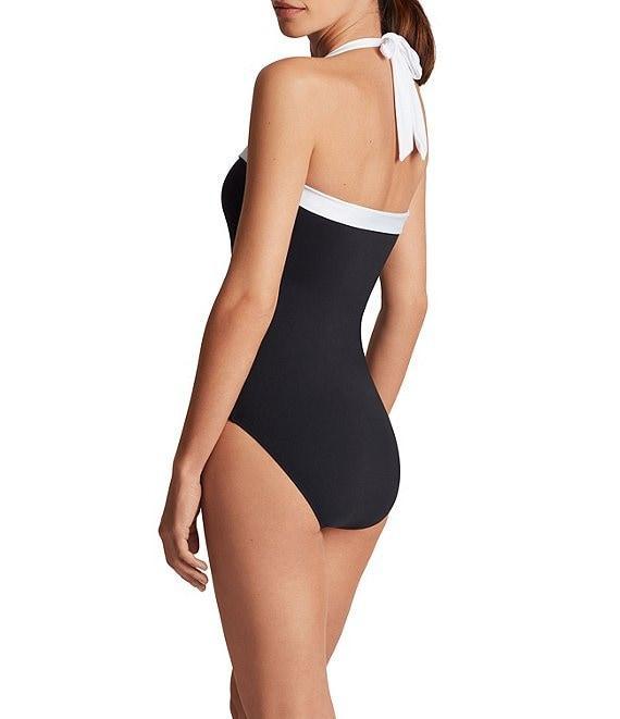 Lauren Ralph Lauren Bel Aire Shirred Contrast Trim Bandeau One Piece Swimsuit Product Image