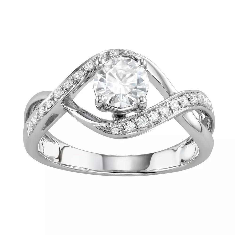 Charles & Colvard 14k White Gold 1 Carat T.W. Lab-Created Moissanite Twisted Shank Engagement Ring, Women's, Size: 5 Product Image