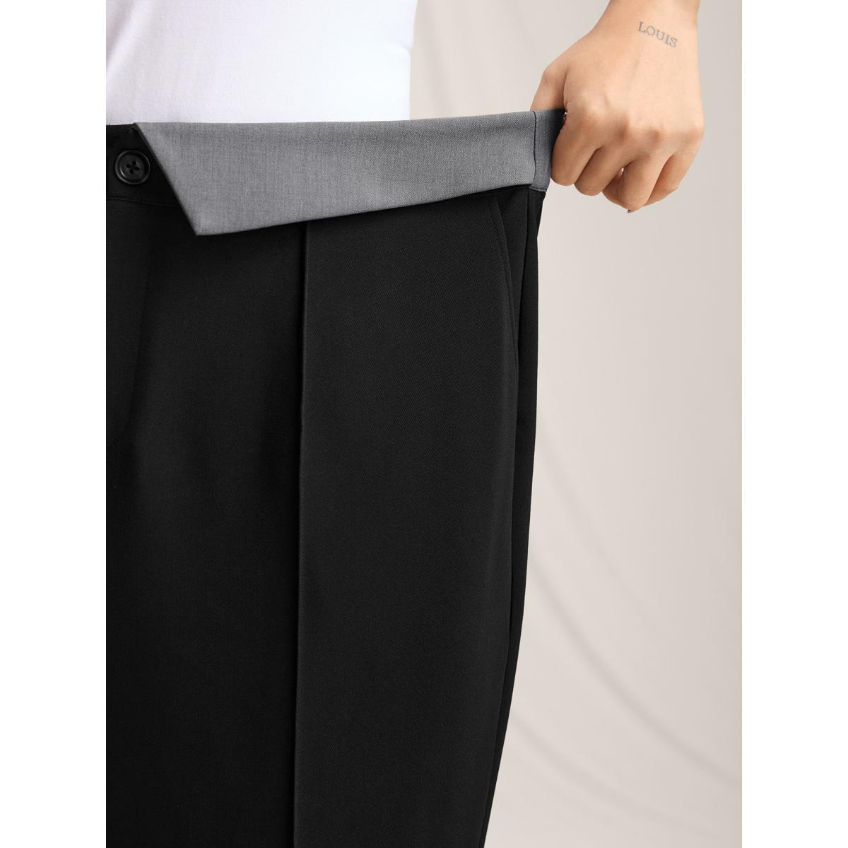 Plus Size Color Contrast Waistband Straight-Leg Pants Women Black Formal Straight Leg Mid Rise Party Pants BloomChic 10/M Product Image