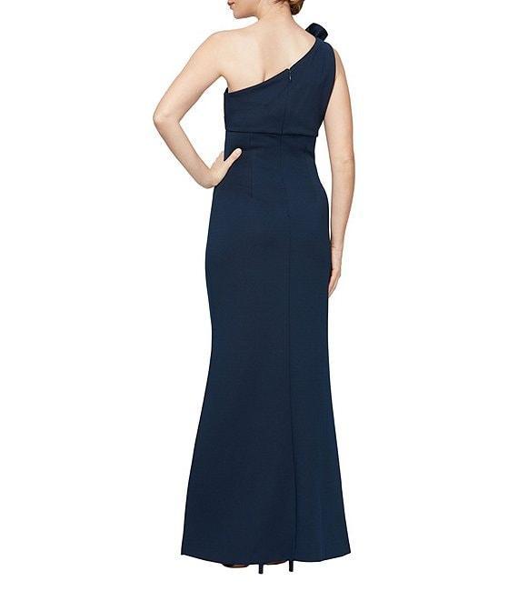 Ignite Evenings One Shoulder Flower Detail Ruched Waist Side Slit Sheath Maxi Dress Product Image