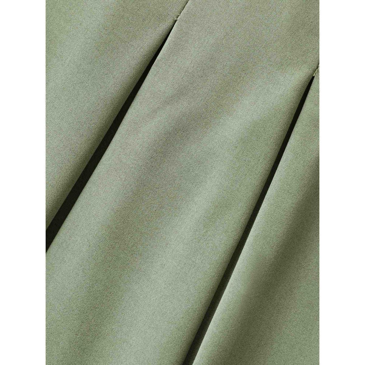 Plus Size Pleated Neckline Cinched-Waist Solid Midi Dress Greenbean Women V-neck Short sleeve Curvy BloomChic 22-24/3X Product Image