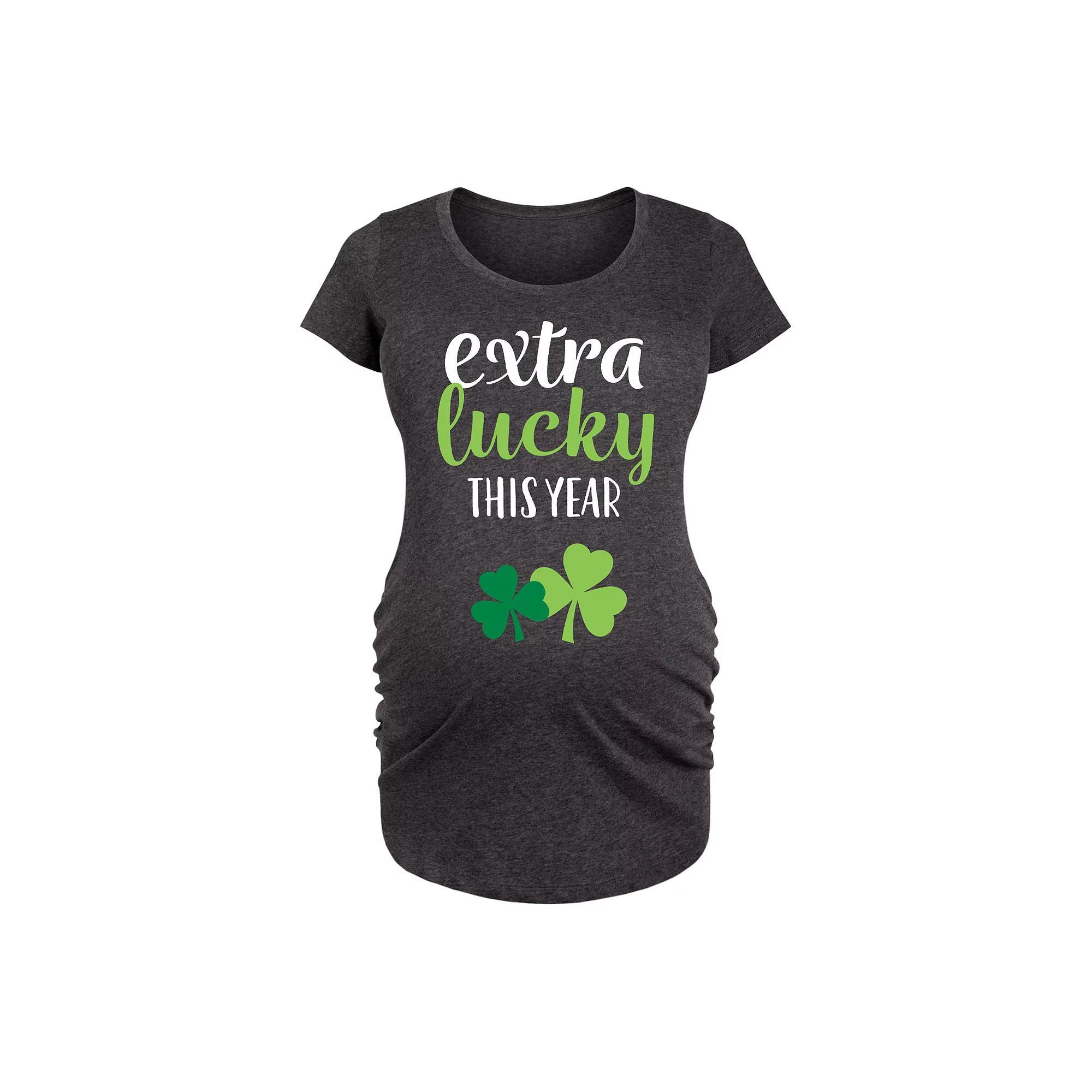 Maternity Extra Lucky This Year Shamrocks Graphic Tee, Women's, Size: XXL-MAT, Blue Product Image
