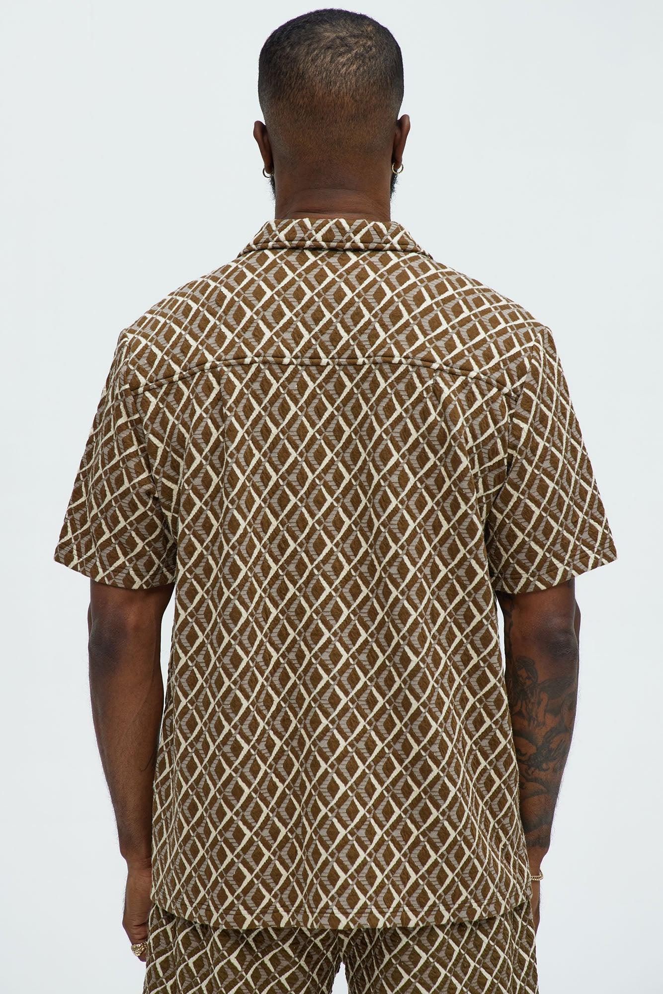 Diamonds Short Sleeve Button Up - Brown/combo Product Image