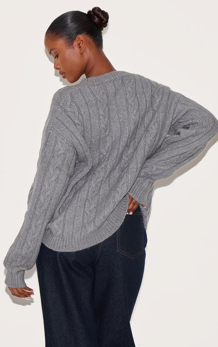 Grey Soft Cable Knit Embroidered Sweater Product Image