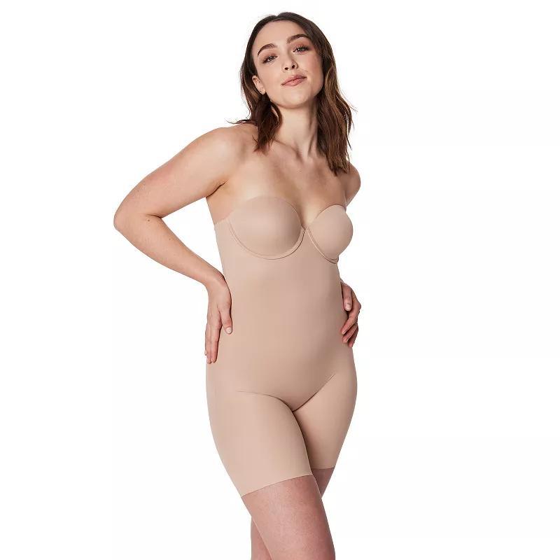 RED HOT by SPANX® Women's Moderate Control Shapewear Flawless Finish Strapless Cupped Mid-Thigh Bodysuit 10173R, Size: Small, Neutral Product Image