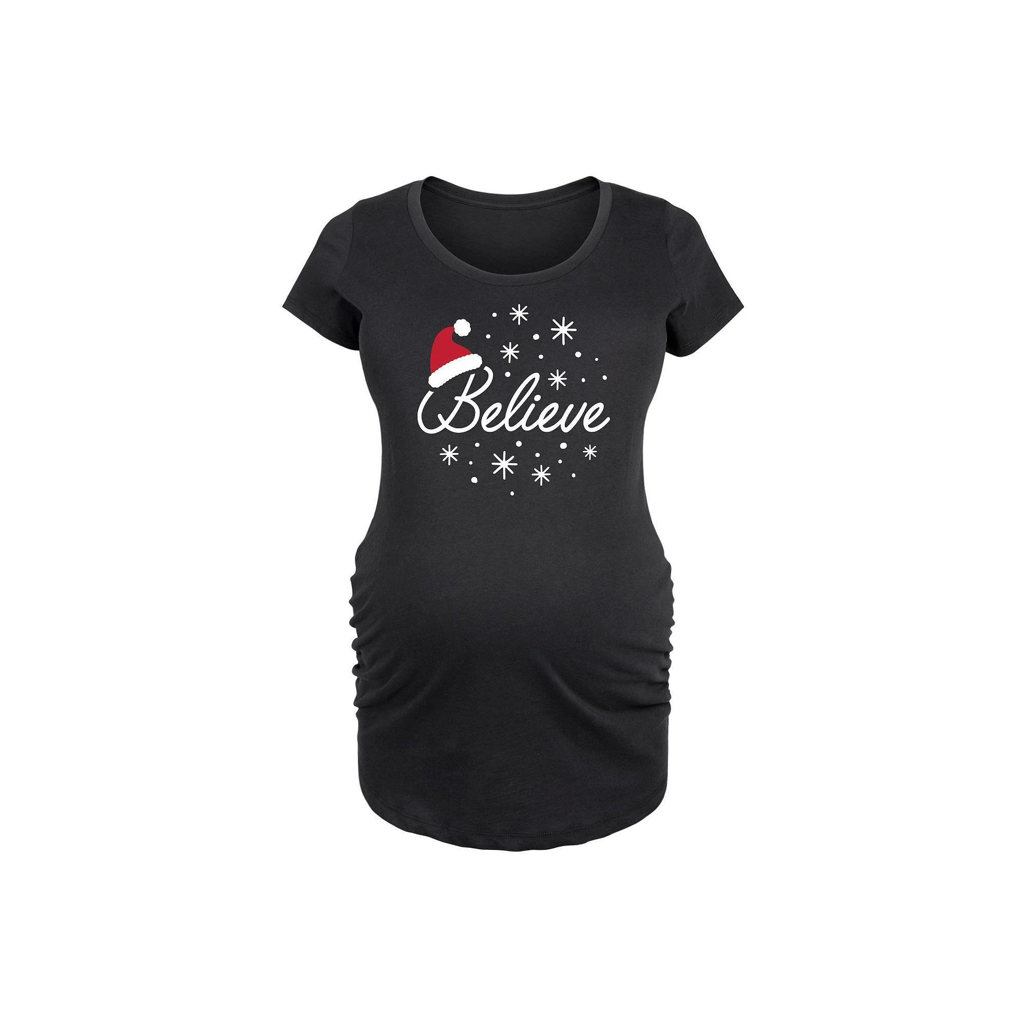 Maternity Believe With Santa Hat Graphic Tee, Women's, Size: XXL-MAT, Black Product Image