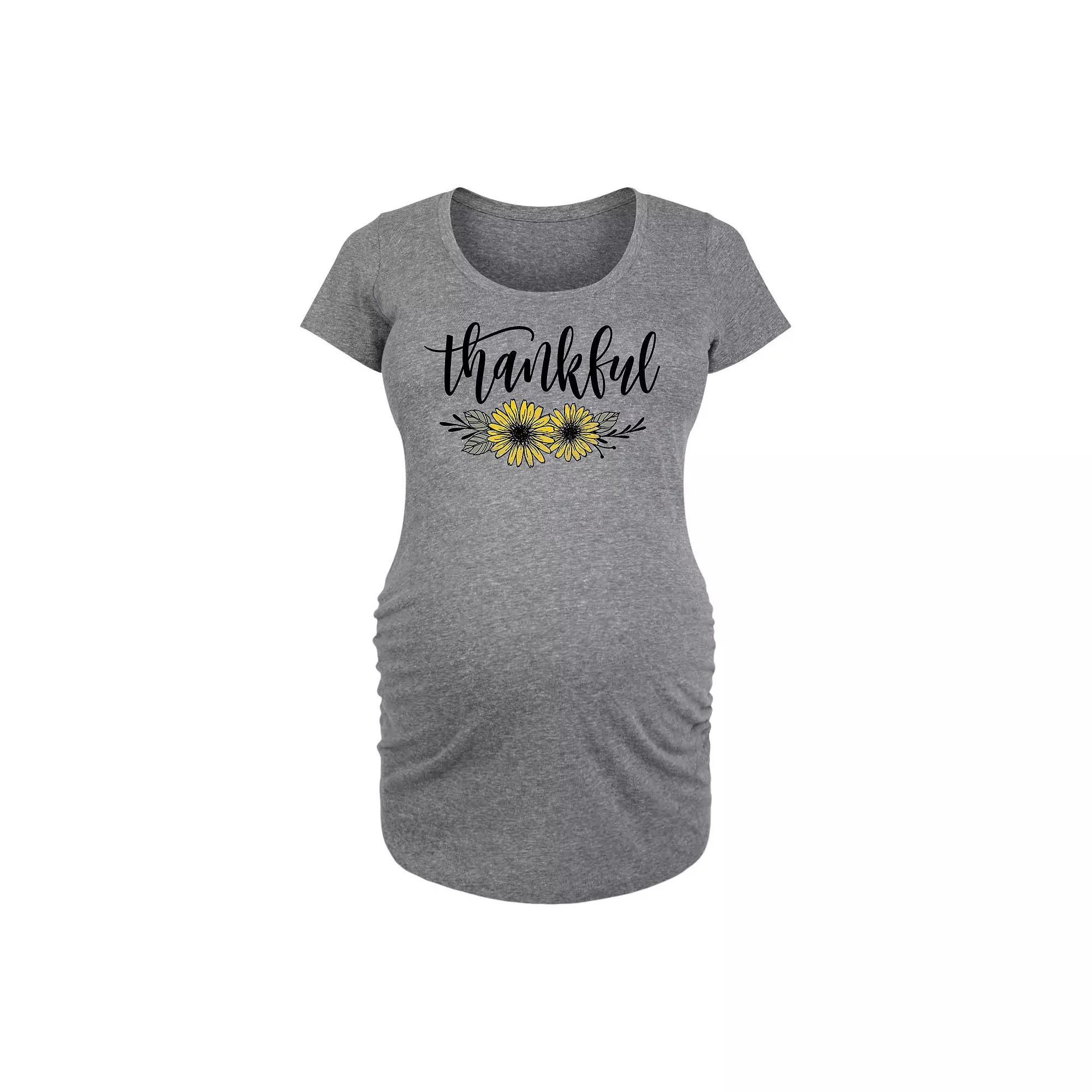Maternity Floral Thankful Short Sleeve Graphic Tee, Womens Grey Gray Product Image
