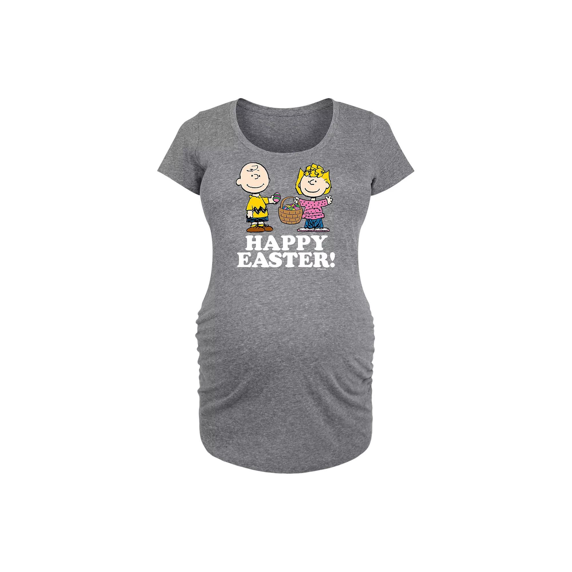 Maternity Peanuts Happy Easter Graphic Tee, Womens Grey Gray Product Image